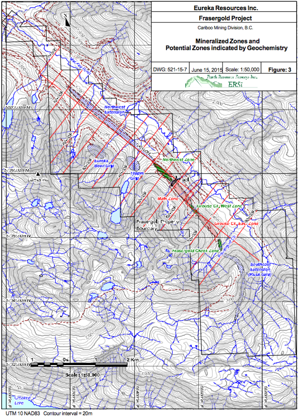 Mineralized Zones interpreted by Eureka Resources prior to KORE staking and data compilation.