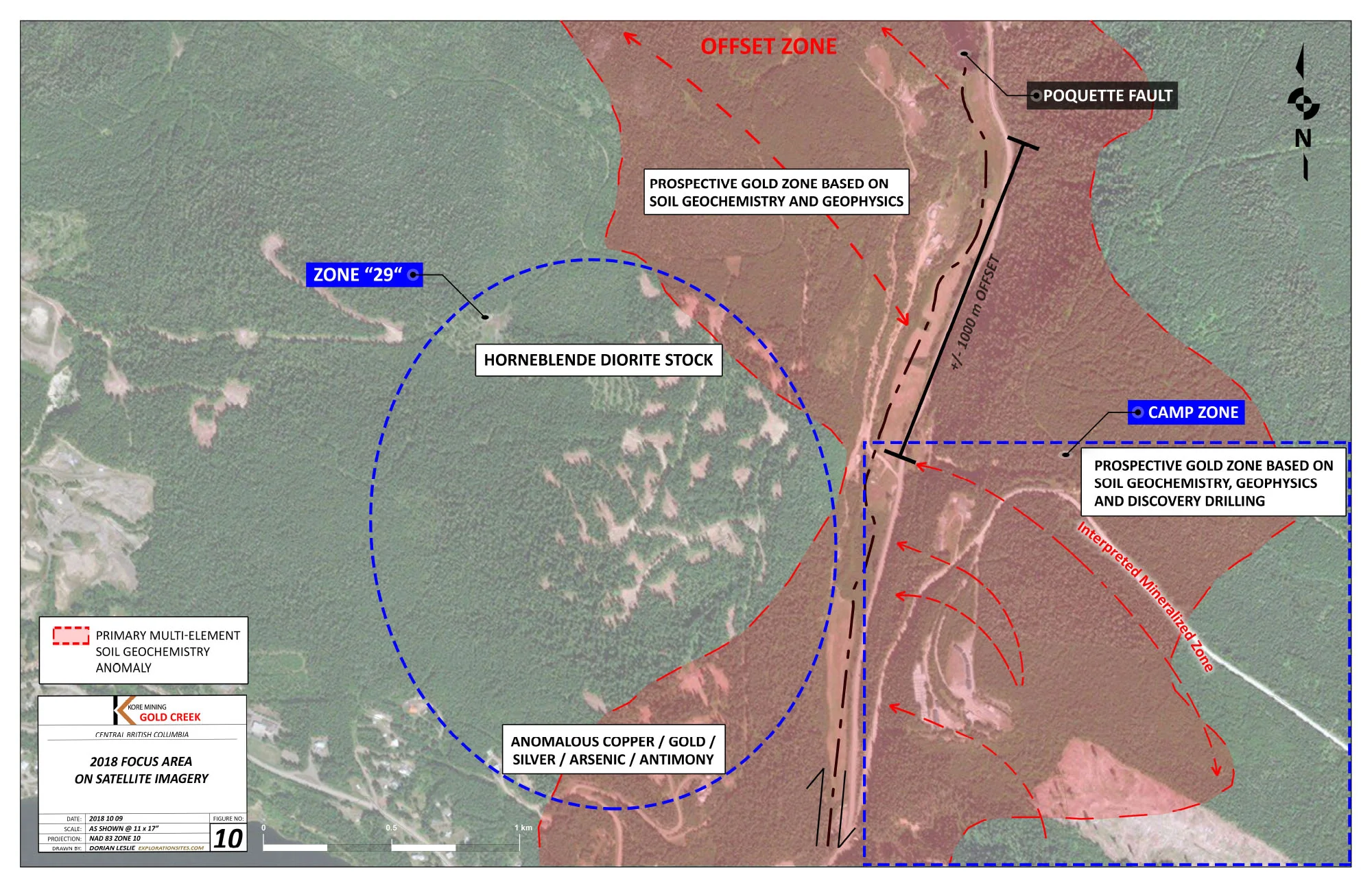 KORE 2018 Focus Area - Camp Zone and Prospective Porphyry Intrusive.