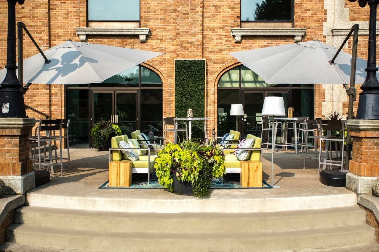 The Bessborough garden lounge in Saskatoon, an outdoor commercial space designed by Metric Design