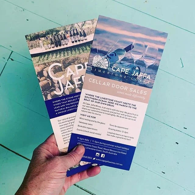 ❤️ing these recycled paper organic feels...these DL flyers I recently created for @capejaffawines are flying into handbags, gathered from caravan parks, tourism info centres and locally surrounding shop desks. Long live print!
.
.
.
#kohesiongraphicdesign #capejaffawines #kohesion #graphicdesign #print #adelaidehills #southaustralia #printsnotdead #robe