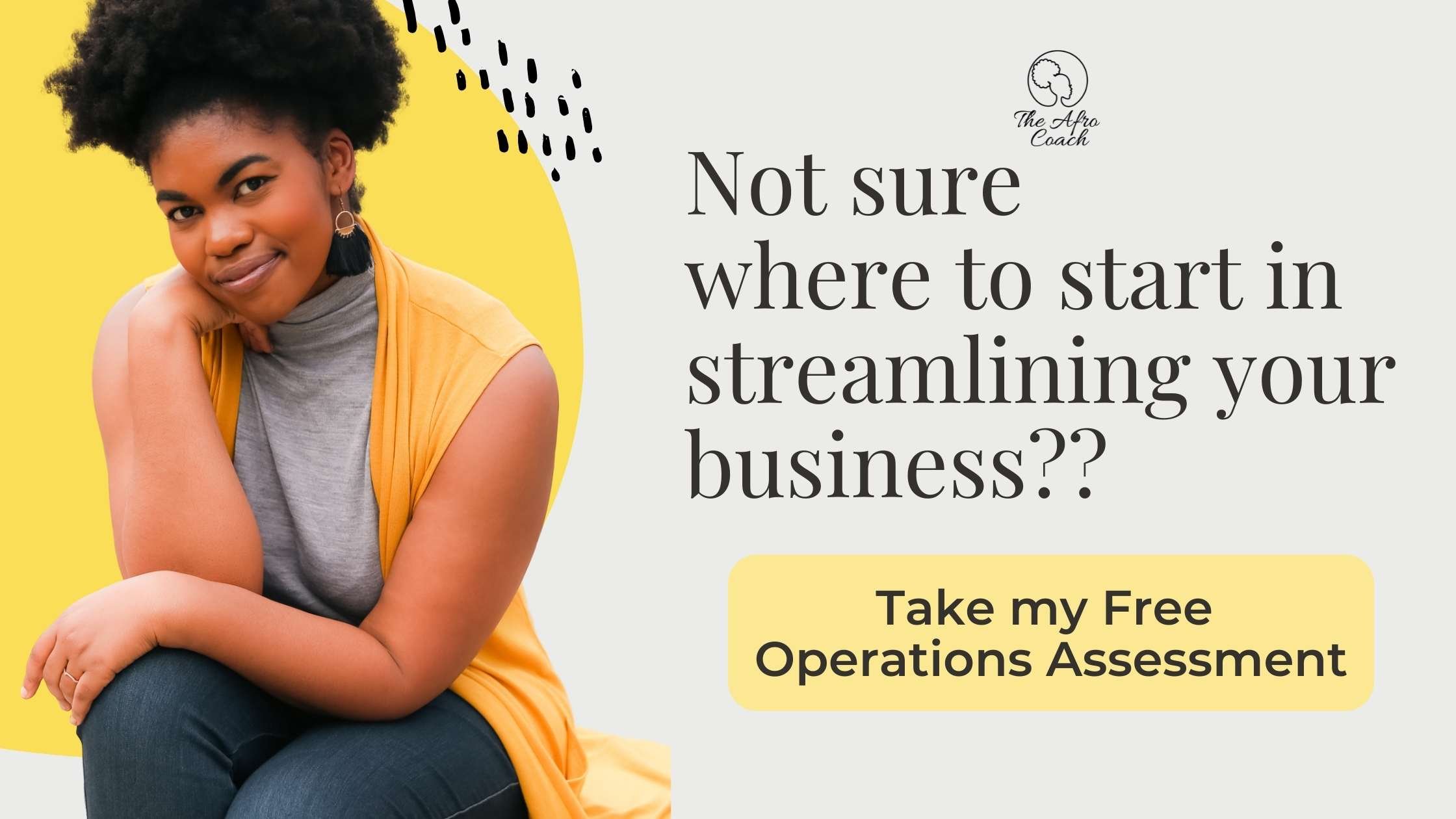 picture of Elisabeth saying Not sure where to start in streamlining your business? Take my free operations Assessment