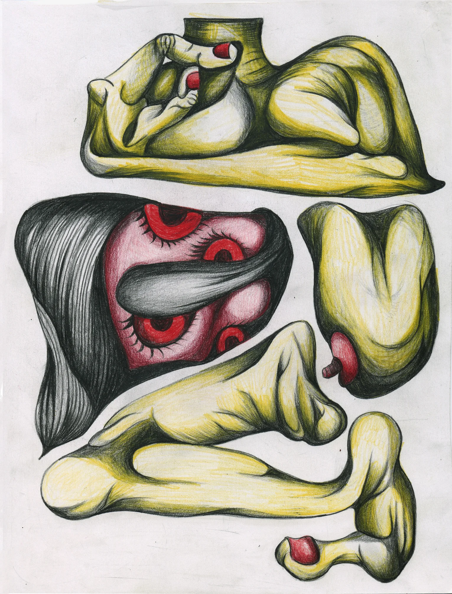 Pulled apart to be reassembled, color pencil on paper, 8”x 11”