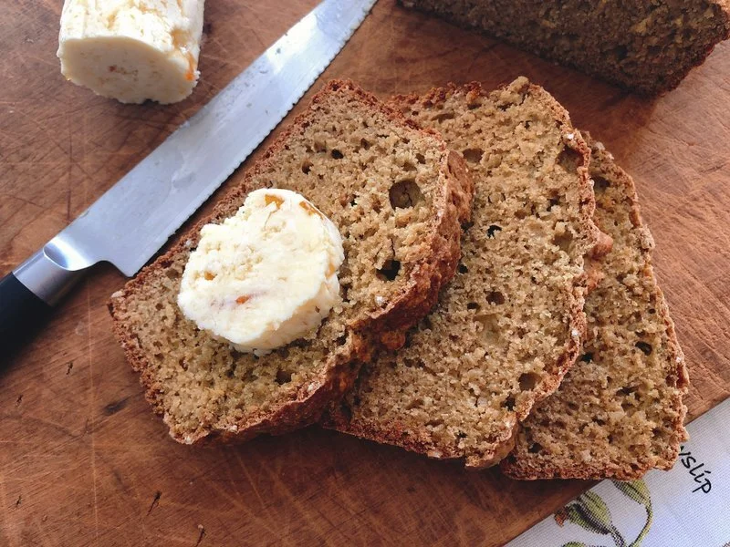 Here’s a nubby whole-wheat quick bread with scotch butter