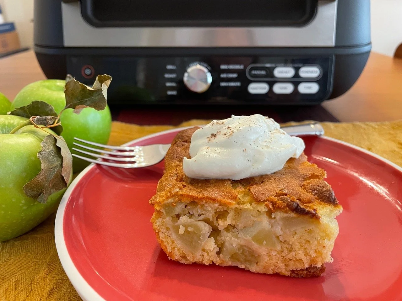 Apple Cardamom Cornmeal Cake with Bourbon Whipped Cream