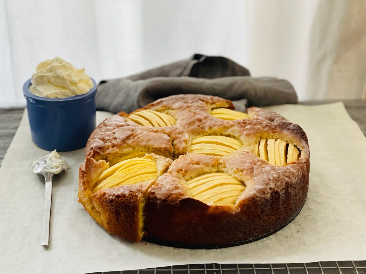 Apple Cake with a Sweet Riesling Glaze and Whipped Cream