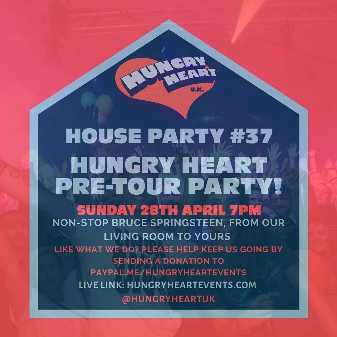 House party number THIRTY SEVEN coming at ya 😂
Join us for a little pre-tour warm up this Sunday evening - one week before Springsteen (and Hungry Heart!) descends on Cardiff! 🤩

Will you be watching/listening?