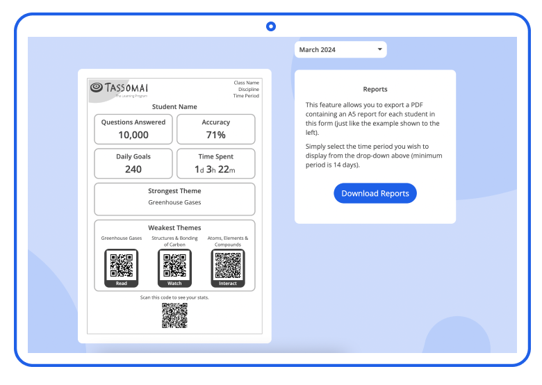 Printable PDFs with actions for each student