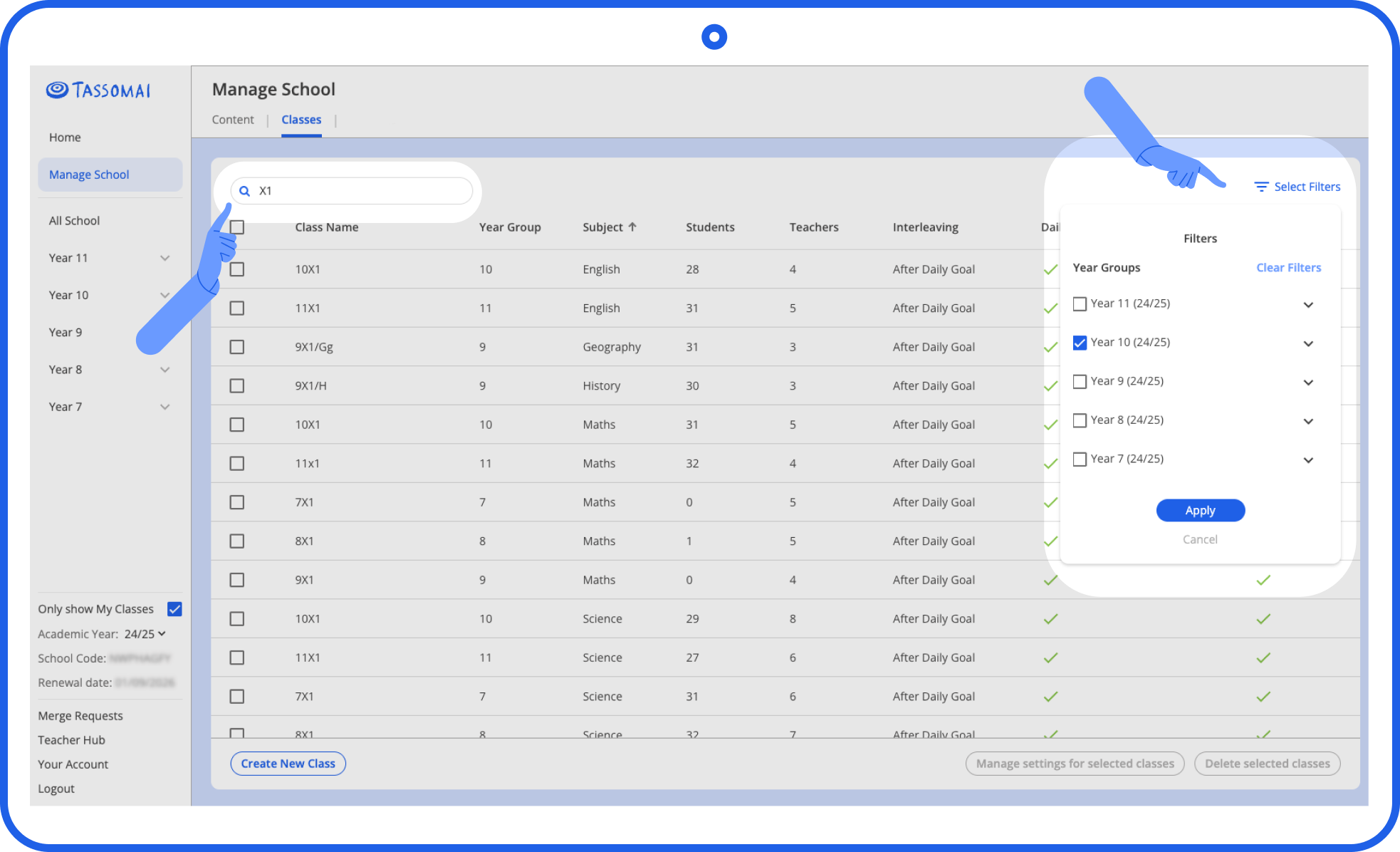 Search and filter function