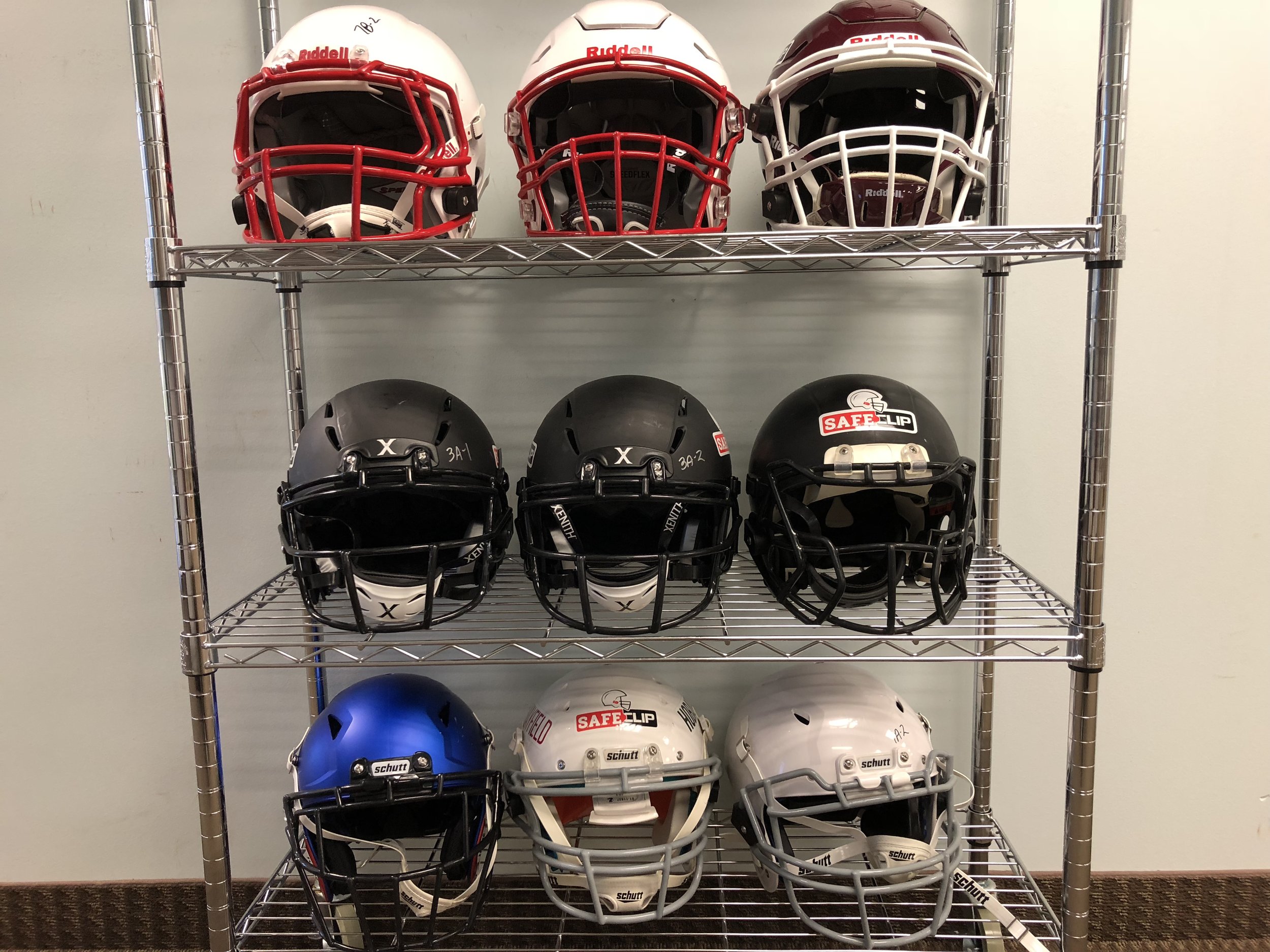 Mayfield Athletics various testing helmet setups (2018)