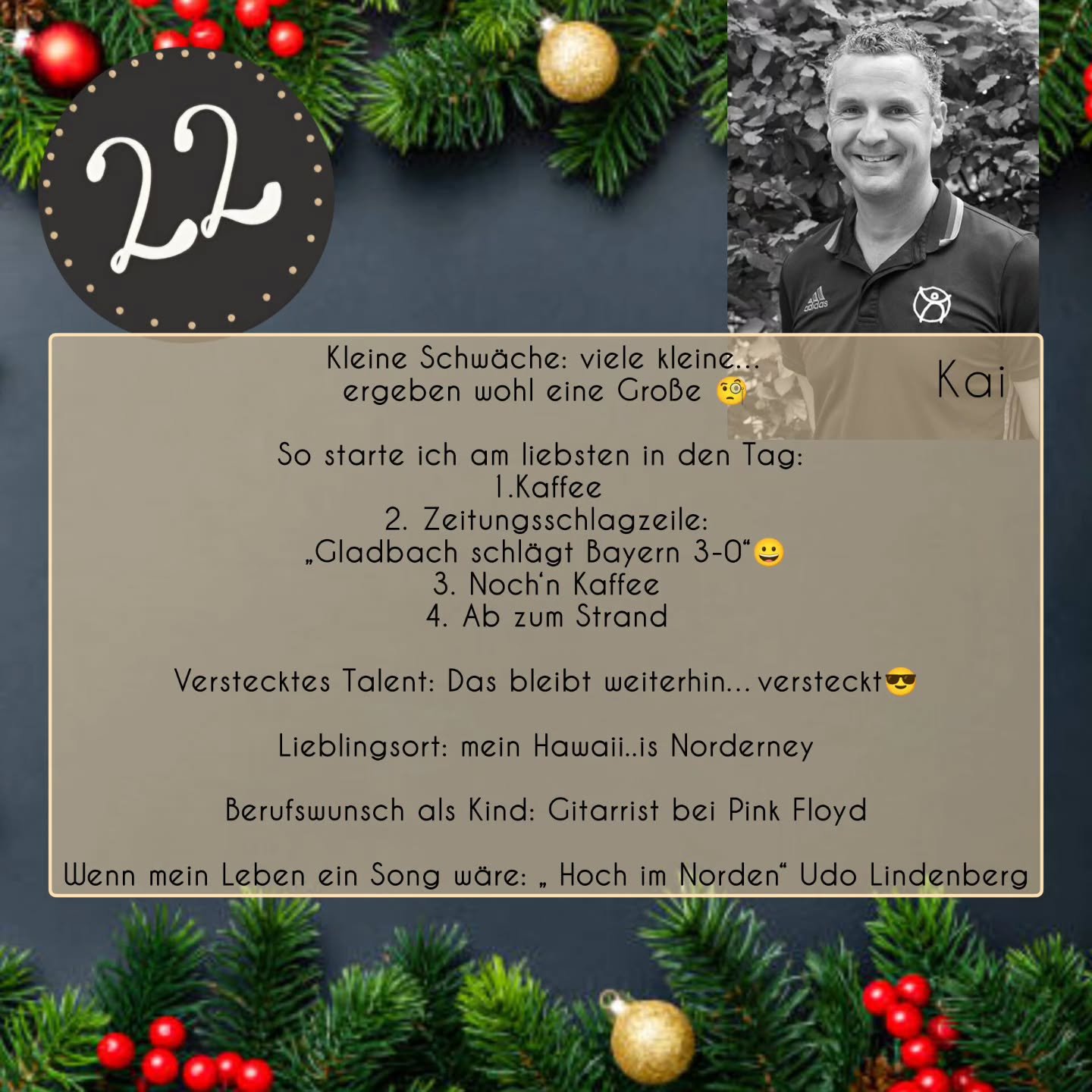 ✨️T&uuml;rchen Nummer 22✨️

Am heutigen Montag kommt unser Kai mit seinen Fakten um die Ecke 🤗

Kleine Schw&auml;che: viele kleine&hellip;ergeben wohl eine Gro&szlig;e 🧐
So starte ich am liebsten in den Tag: 
1.Kaffee
2. ⁠Zeitungsschlagzeile:
&bdqu