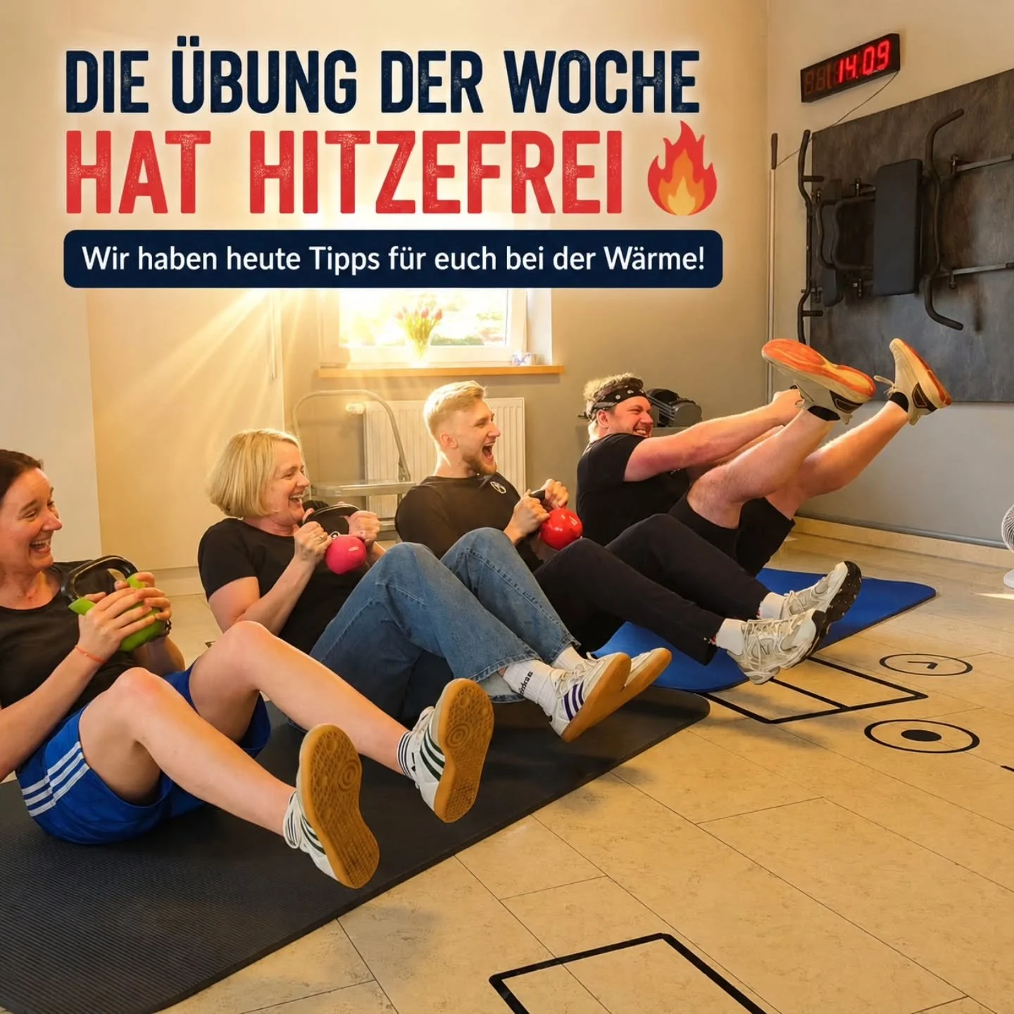 Wenn die Temperaturen steigen, sagen wir: Training ja, aber mit K&ouml;pfchen! 🧊🔥

​Wie ihr hier seht, haben wir heute beschlossen, dass "Die &Uuml;bung der Woche HITZEFREI" hat. 

Wir lassen es heute etwas ruhiger angehen, damit der Krei