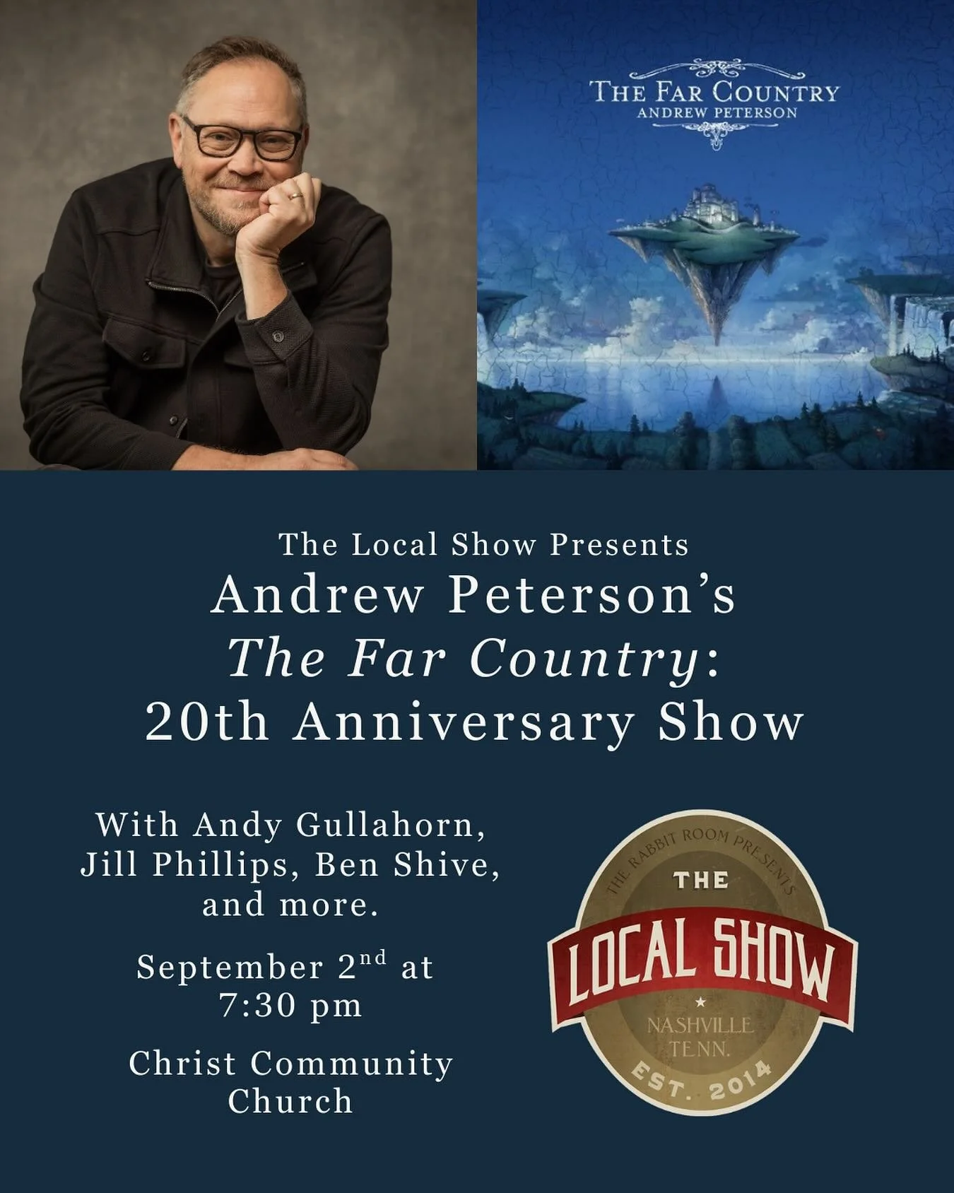 Celebrate the 20th Anniversary of The Far Country - Sept. 2nd at 7:30 at Christ Community Church! Featuring a full band including Andy Gullahorn, Jill Phillips, Ben Shive, and more. Get your tickets now at the link in bio. 
- Team AP