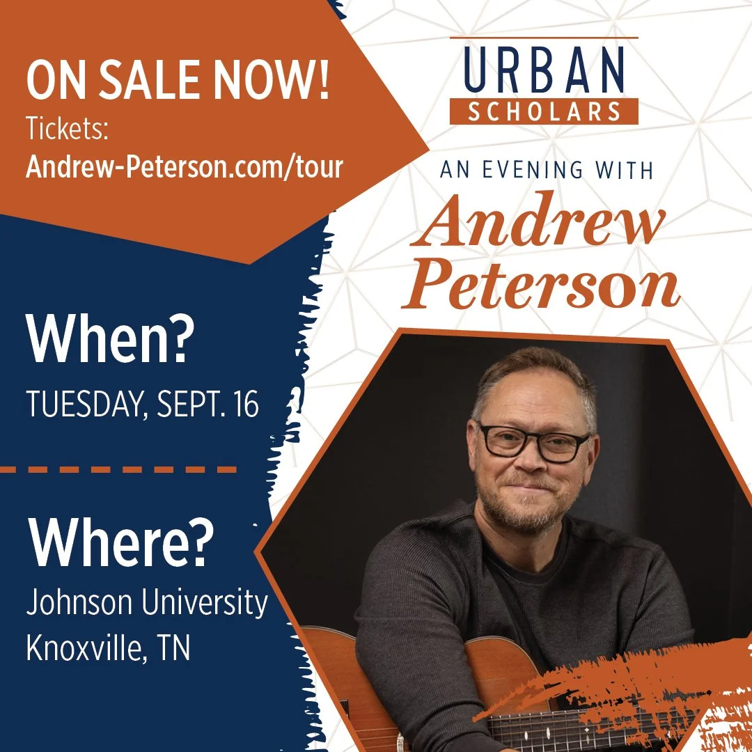 Knoxville! Andrew will be in your neck of the woods on September 16th at Johnson University. A few tickets are still available, so join us! Details at andrew-peterson.com/tour
- Team AP