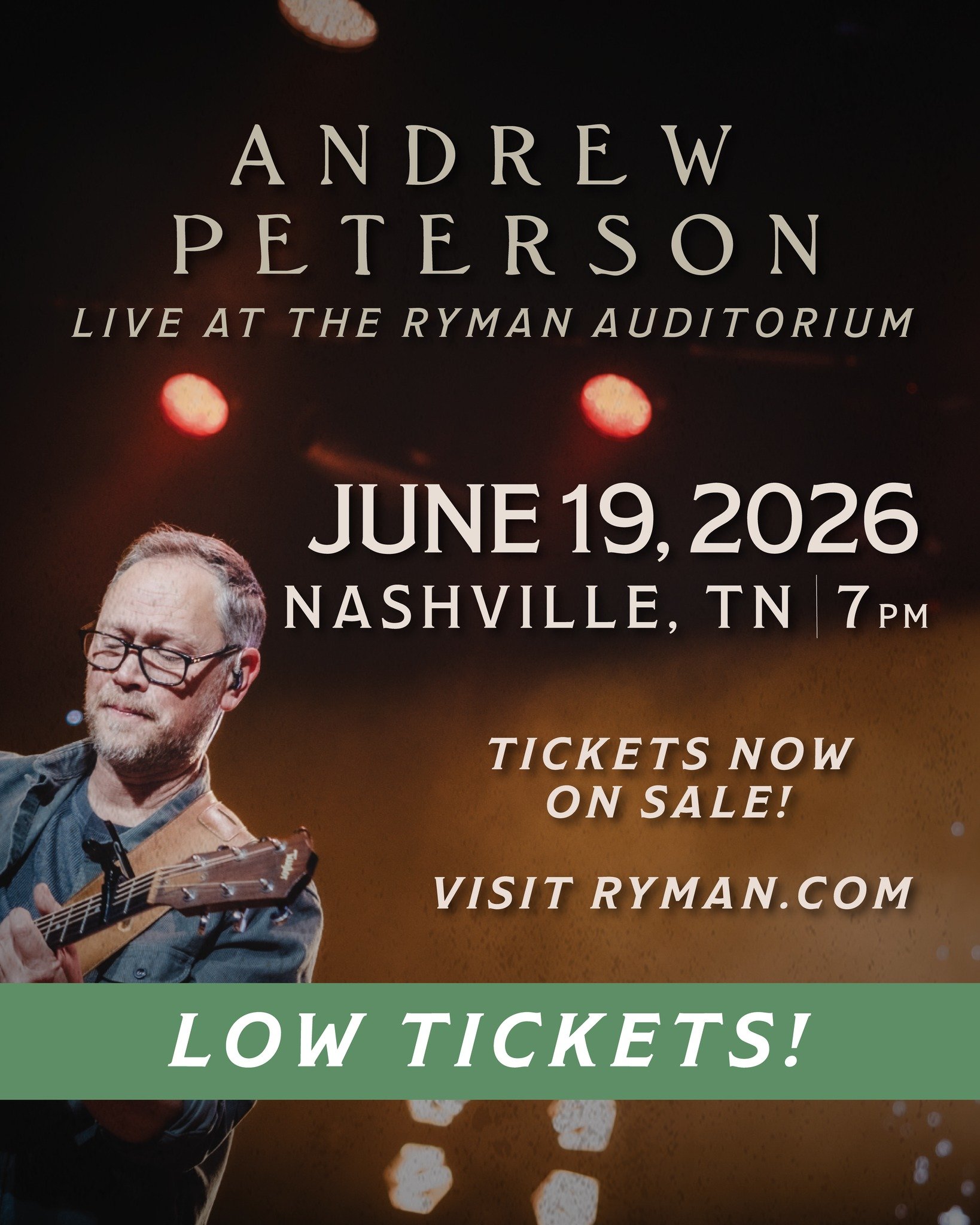 See you next week at @theryman. Limited tickets remain, get yours at andrew-peterson.com/tour.
- Team AP