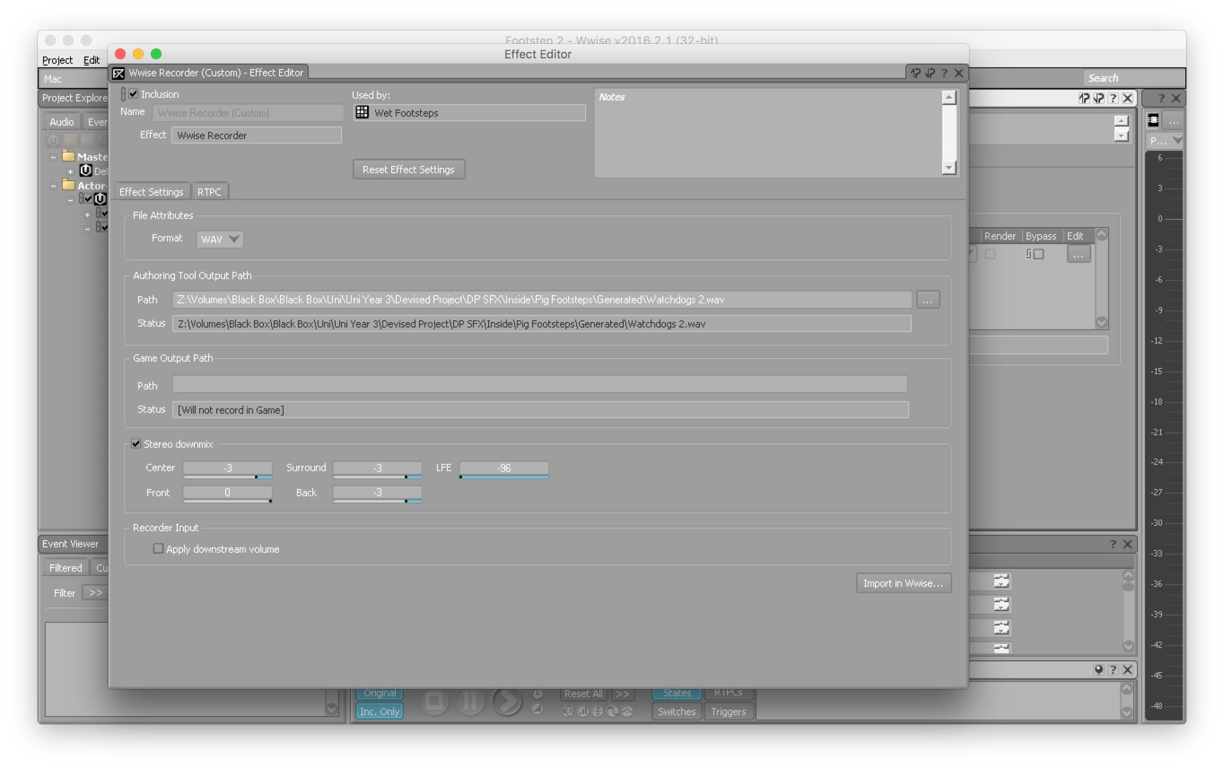 2. Wwise Recorder effect set up with the random container playback.