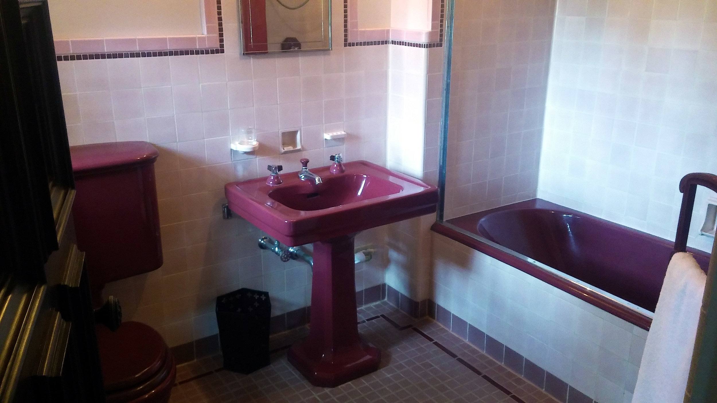 Gaudy bathroom from the 1970's redesign.