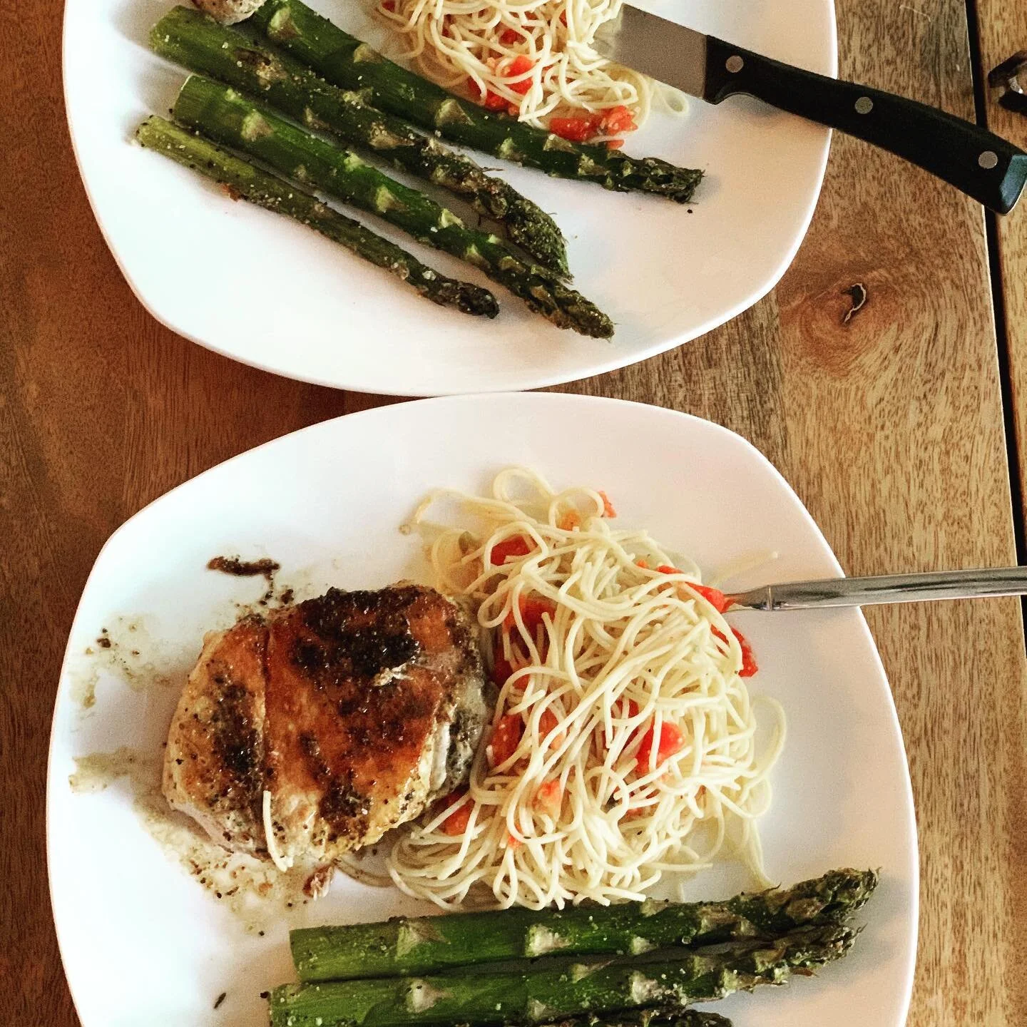 #porkchops #asparagus #pasta #mondayvibes