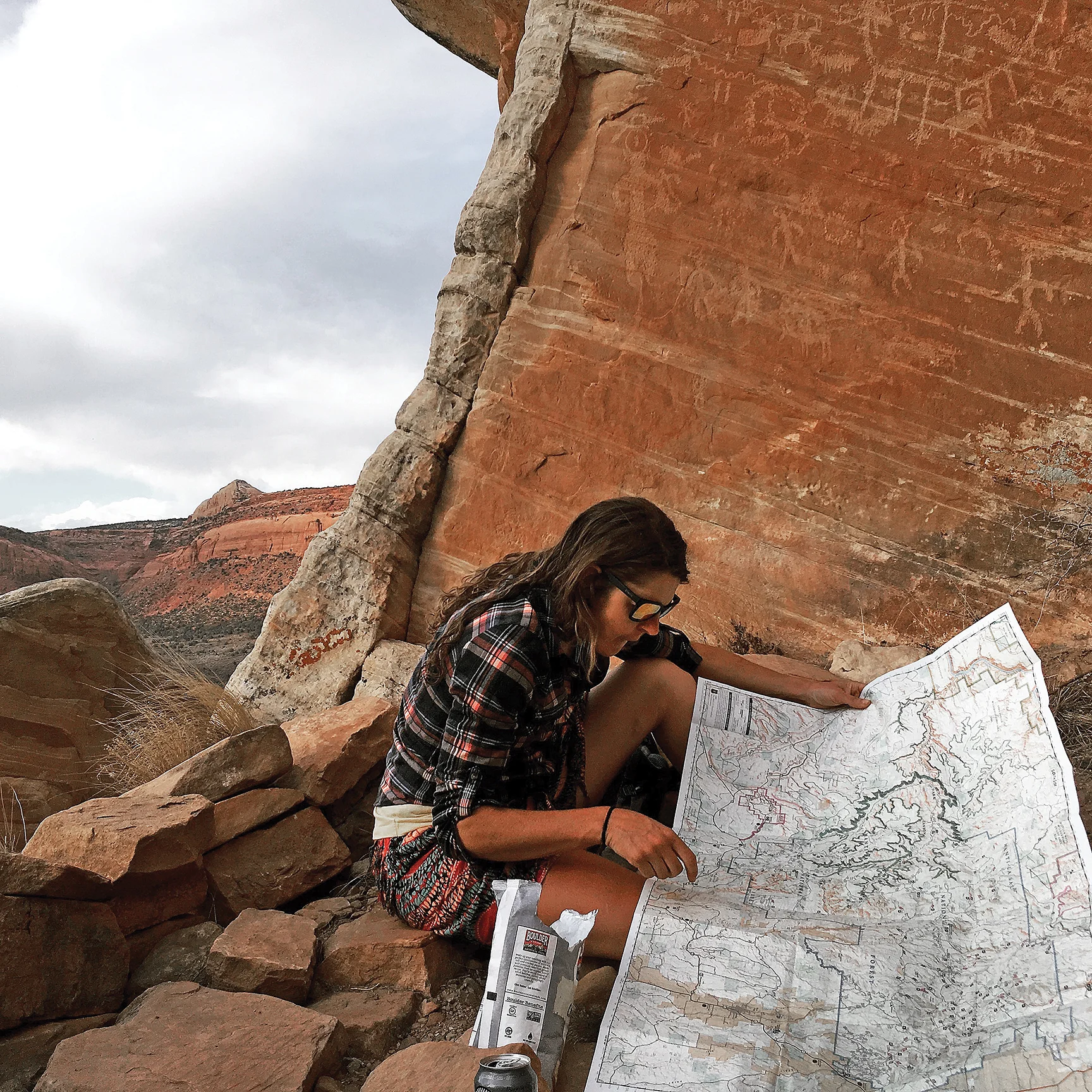 Carruth plans her route through Dark Canyon. Photo by Sarah Tescher