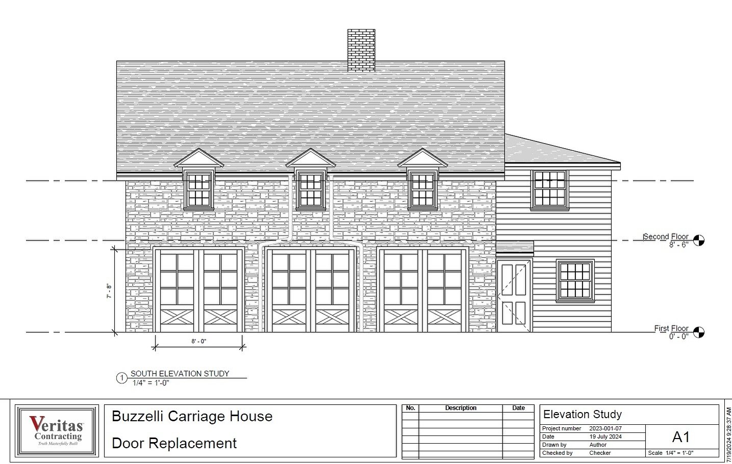 Elevation study for a carriage house in Middleburg, VA.  #carriagehouse #builder #oldhouse #craftsmanship