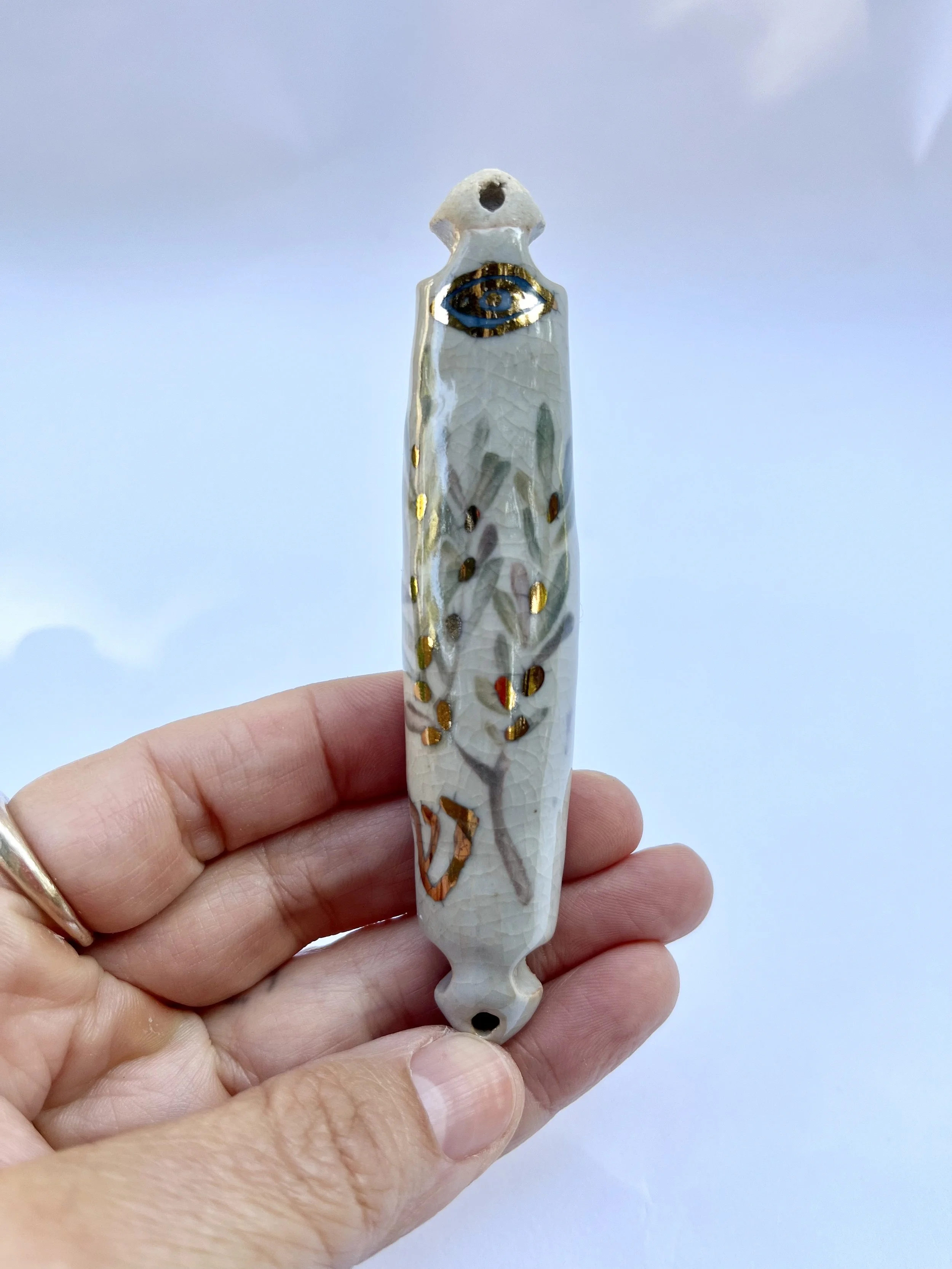 Mezuzah Case: olive branch and evil eye