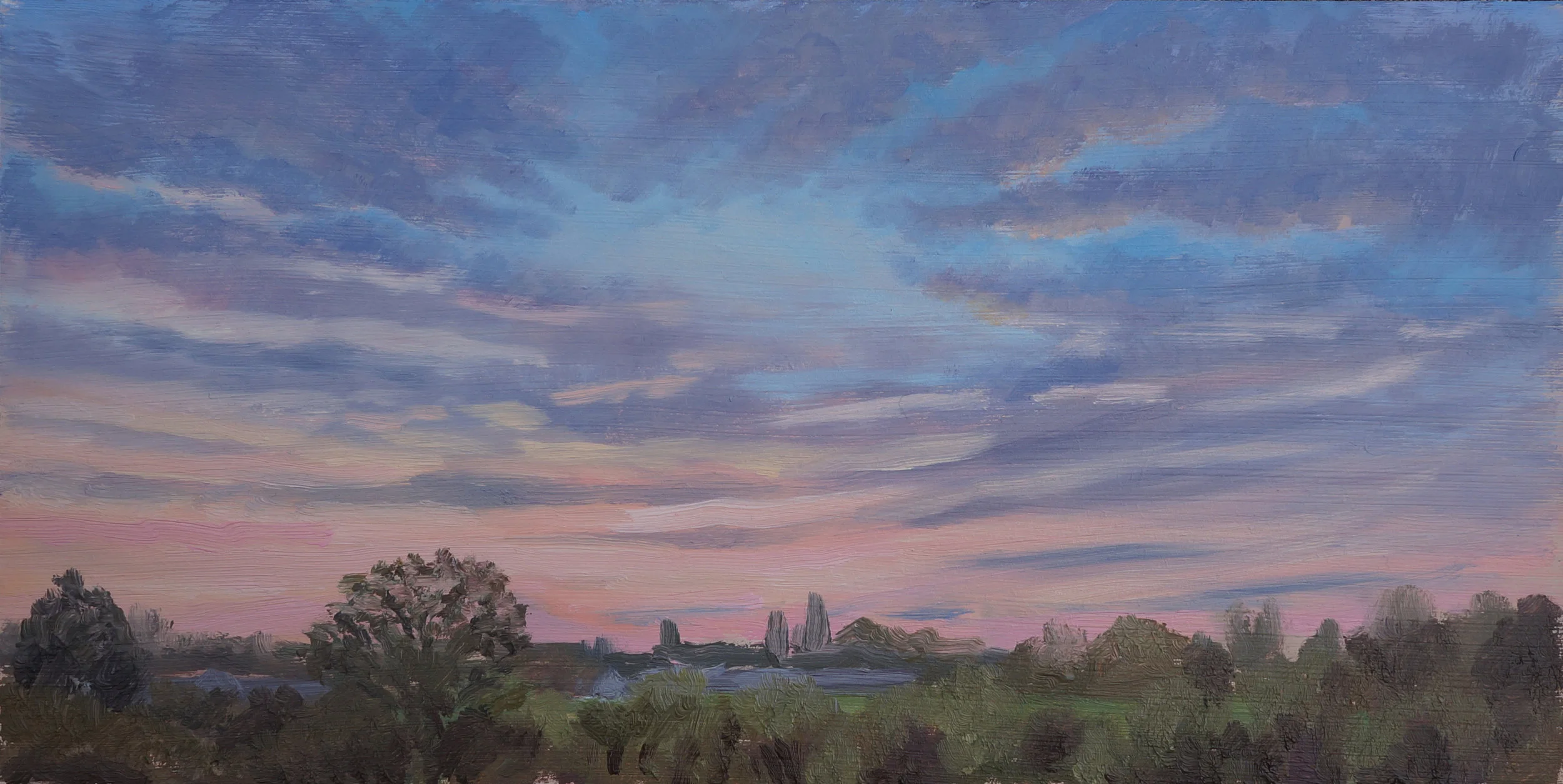 Dartington Sunset | oil on panel | 15 x 30 cm
