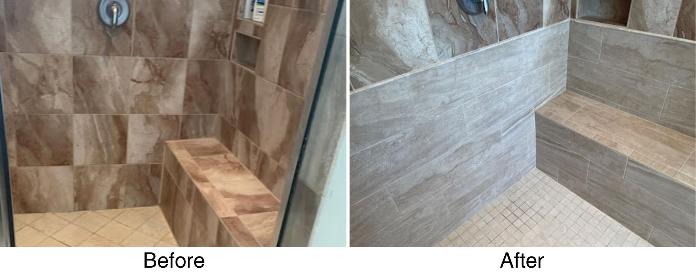 Looneys Tile and Grout - Leaky Shower before and after photo