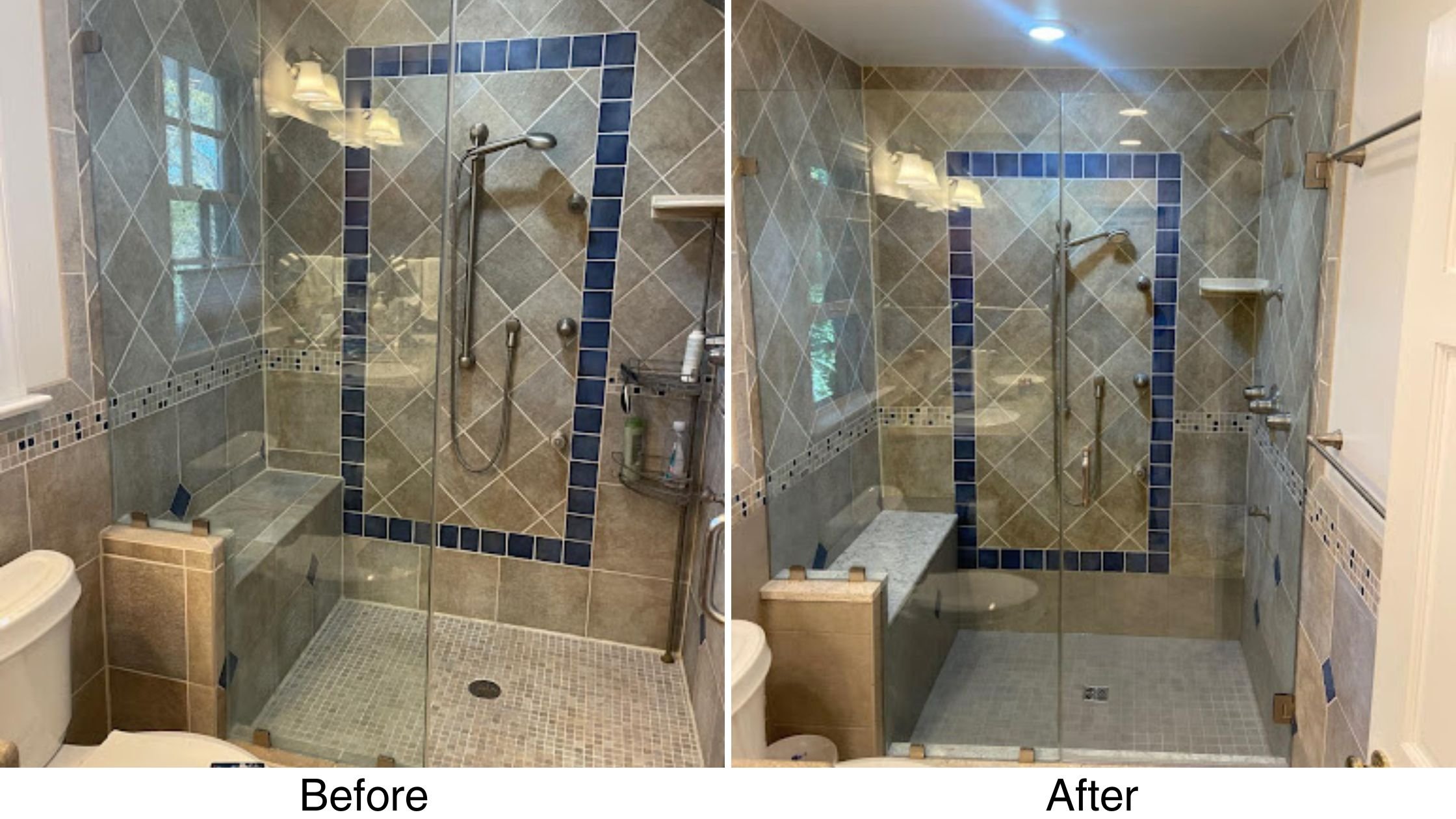 Looneys Tile and Grout - Leaky Shower before and after photo