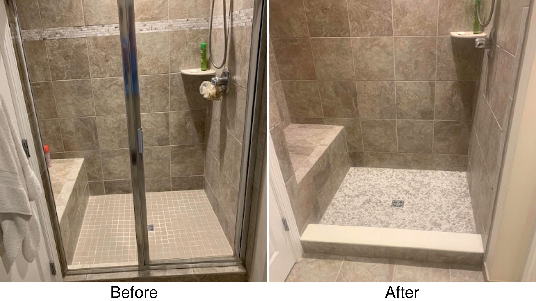 Looneys Tile and Grout - Leaky Shower before and after photo