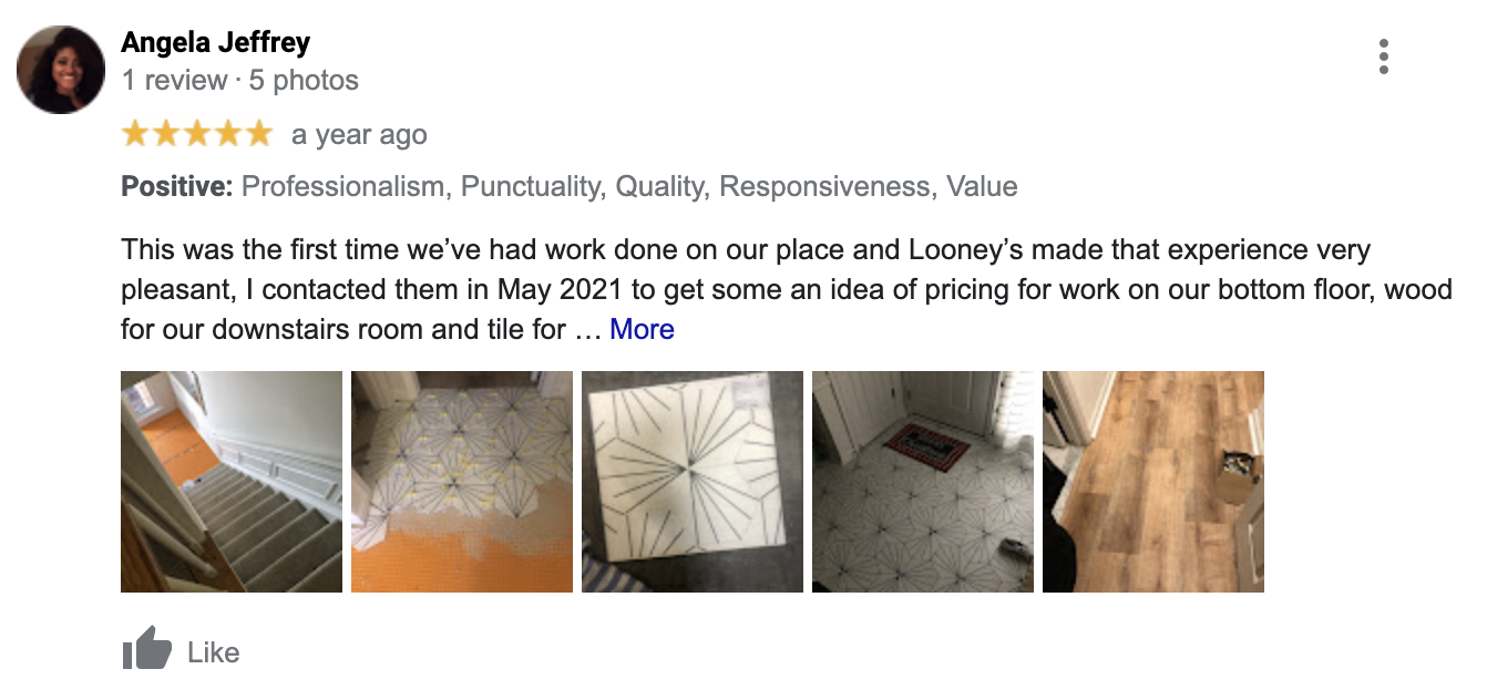 Looneys Tile and Grout Google Reviews 5 stars