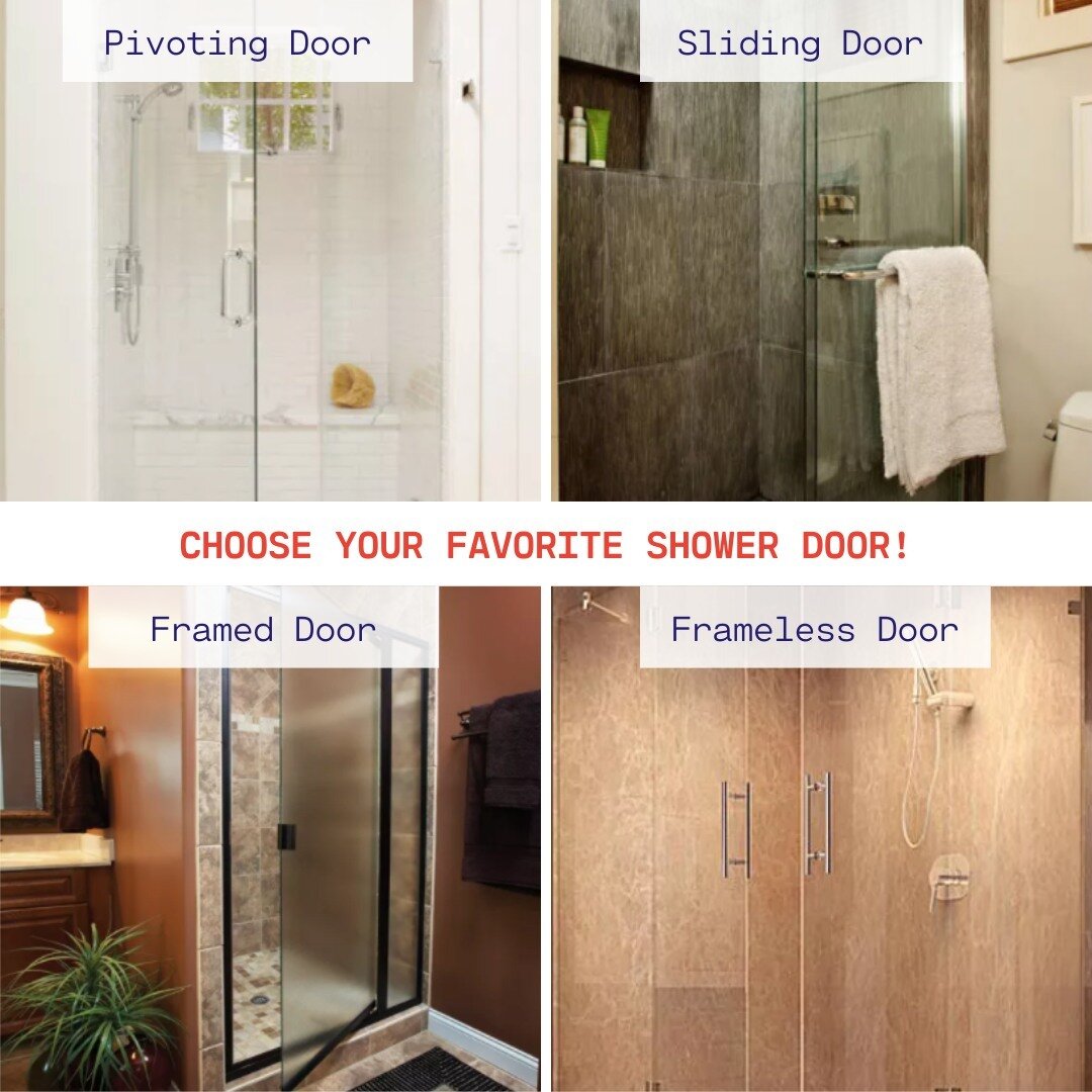 Bathroom inspiration! Which shower door is your favorite? Visit our website to know more about our bathroom renewal services and book your virtual or in-home consultation today.