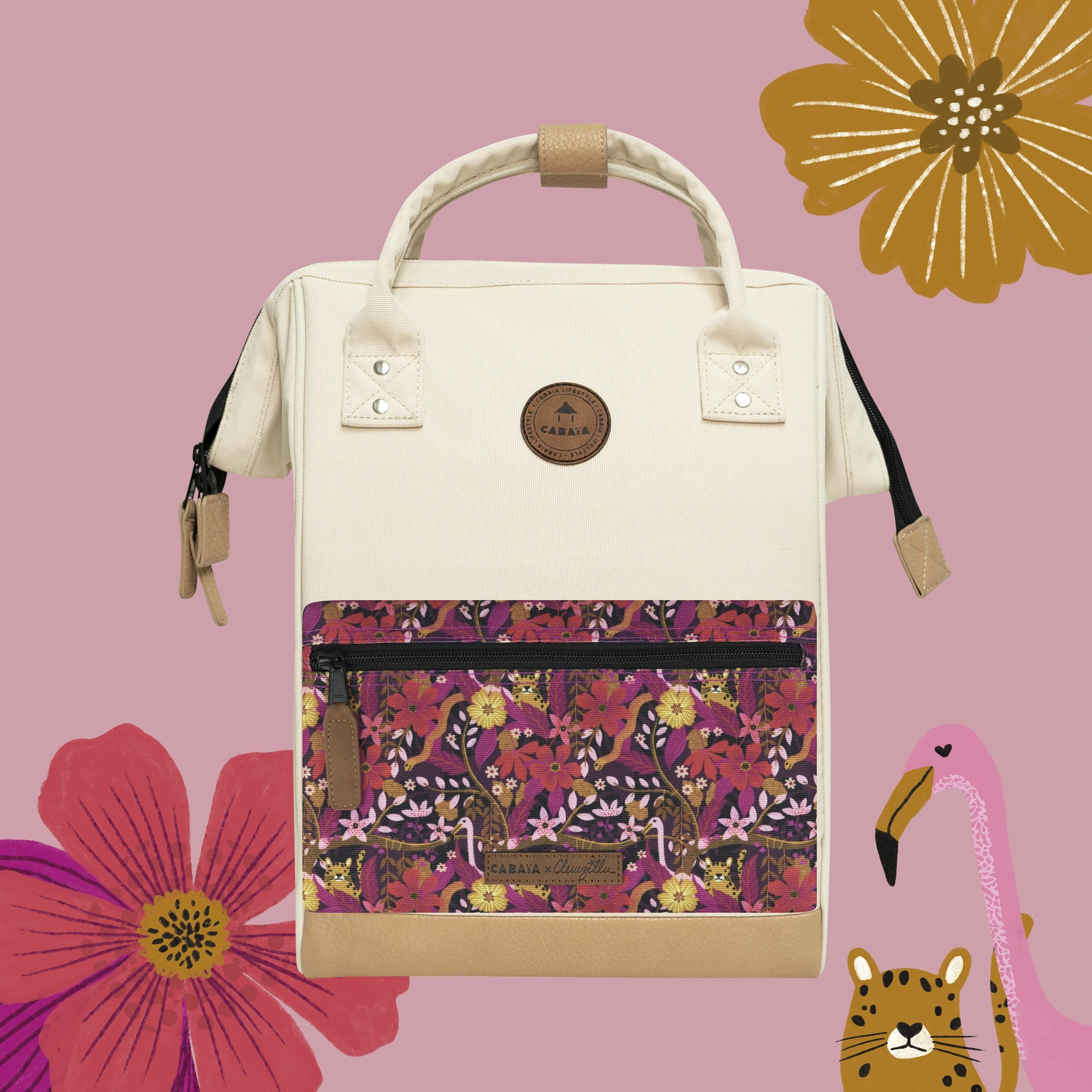 Pochette illustrée en édition limitée pour Cabaïa. Illustration jungle luxuriante et colorée peuplée d'animaux.