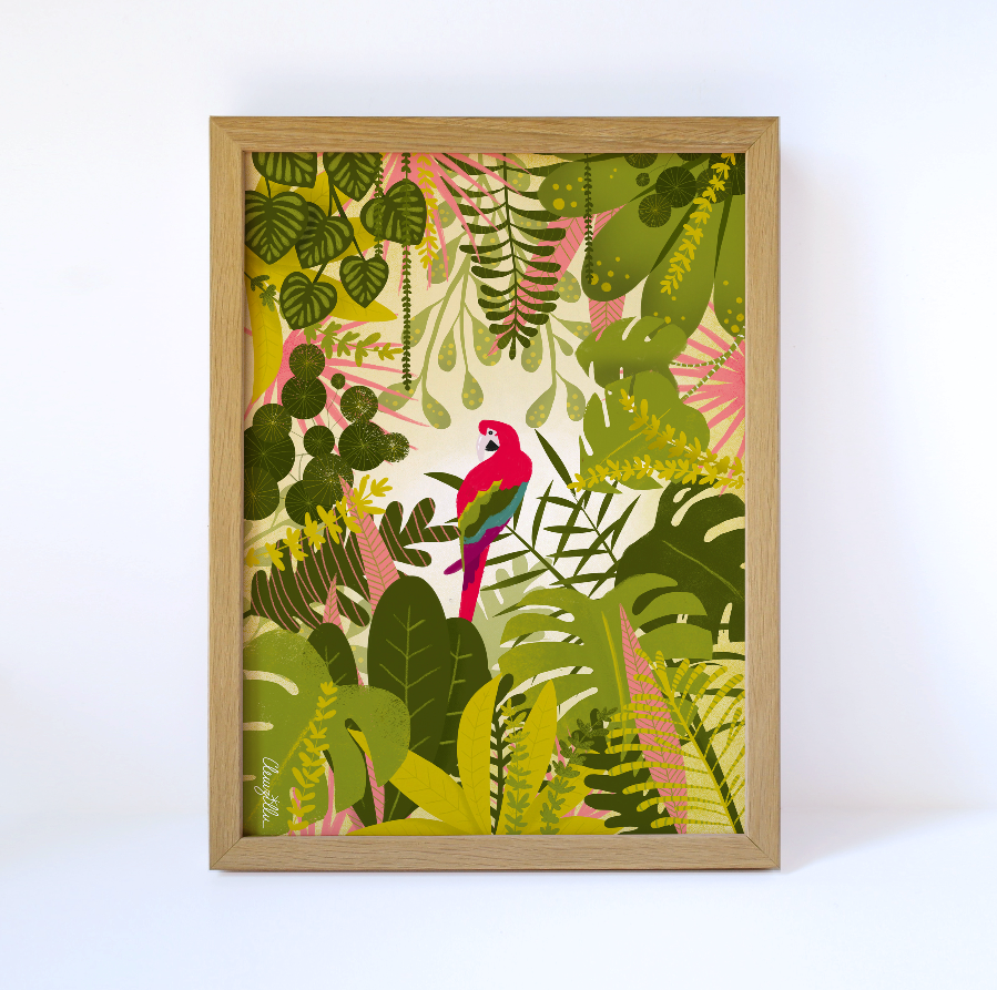Affiche illustration Perroquet jungle décoration