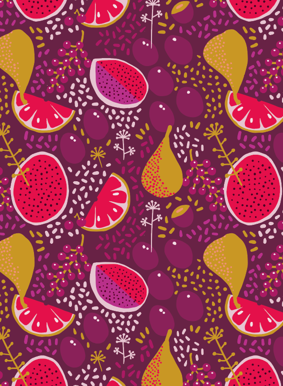 Motif all over exclusif Fruit du dragon pour collection d'objets illustrés, gourde et sac isotherme colorés