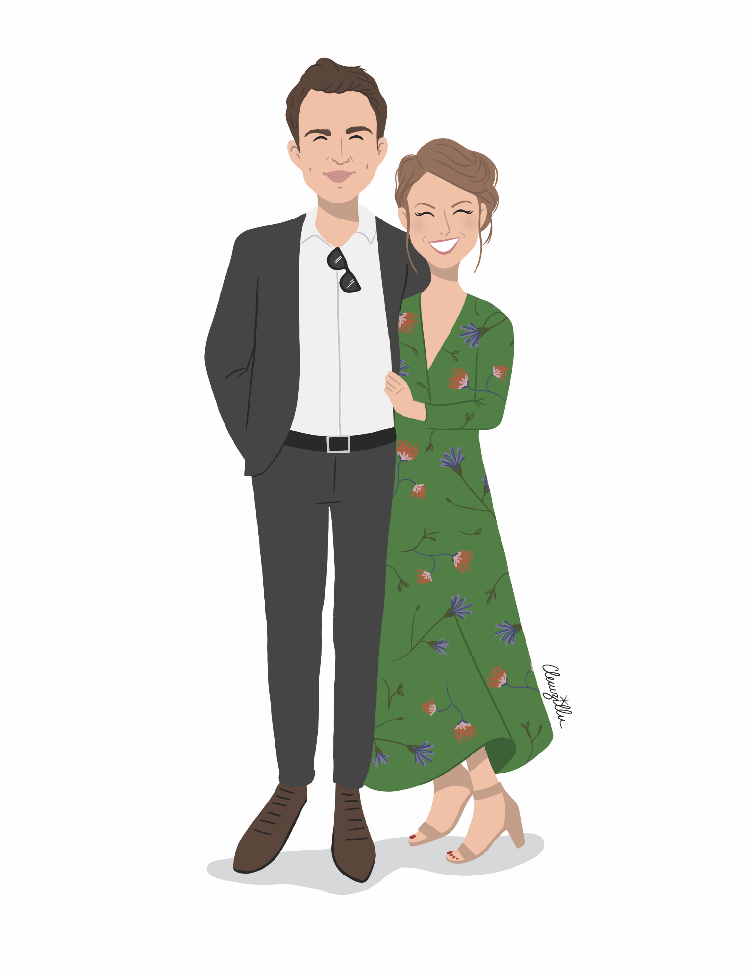 Portrait de couple illustré original, cadeau de mariage