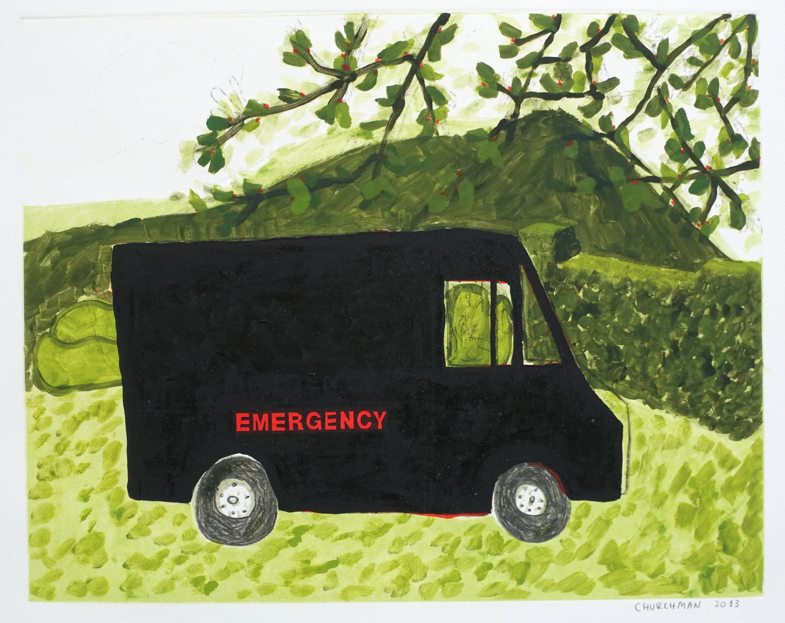Emergency (III) , 2013 Monotype with silkscreen Image Size: 15.75 x 20 inches Paper Size: 22.25 x 26.5 inches Series of 6