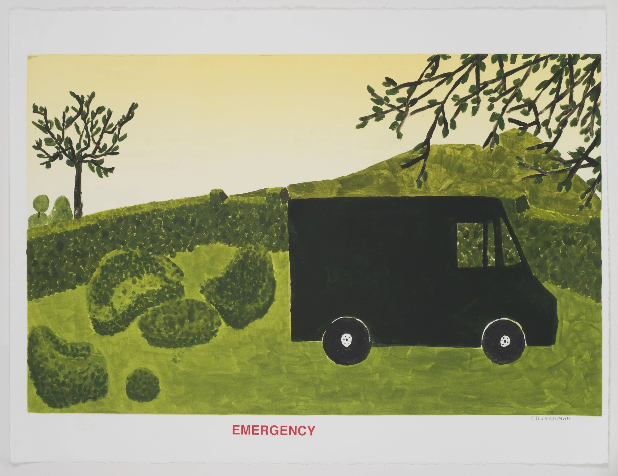 Emergency (I) , 2013 Monotype with silkscreen Image and Paper Size: 22.25 x 30 inches Series of 6