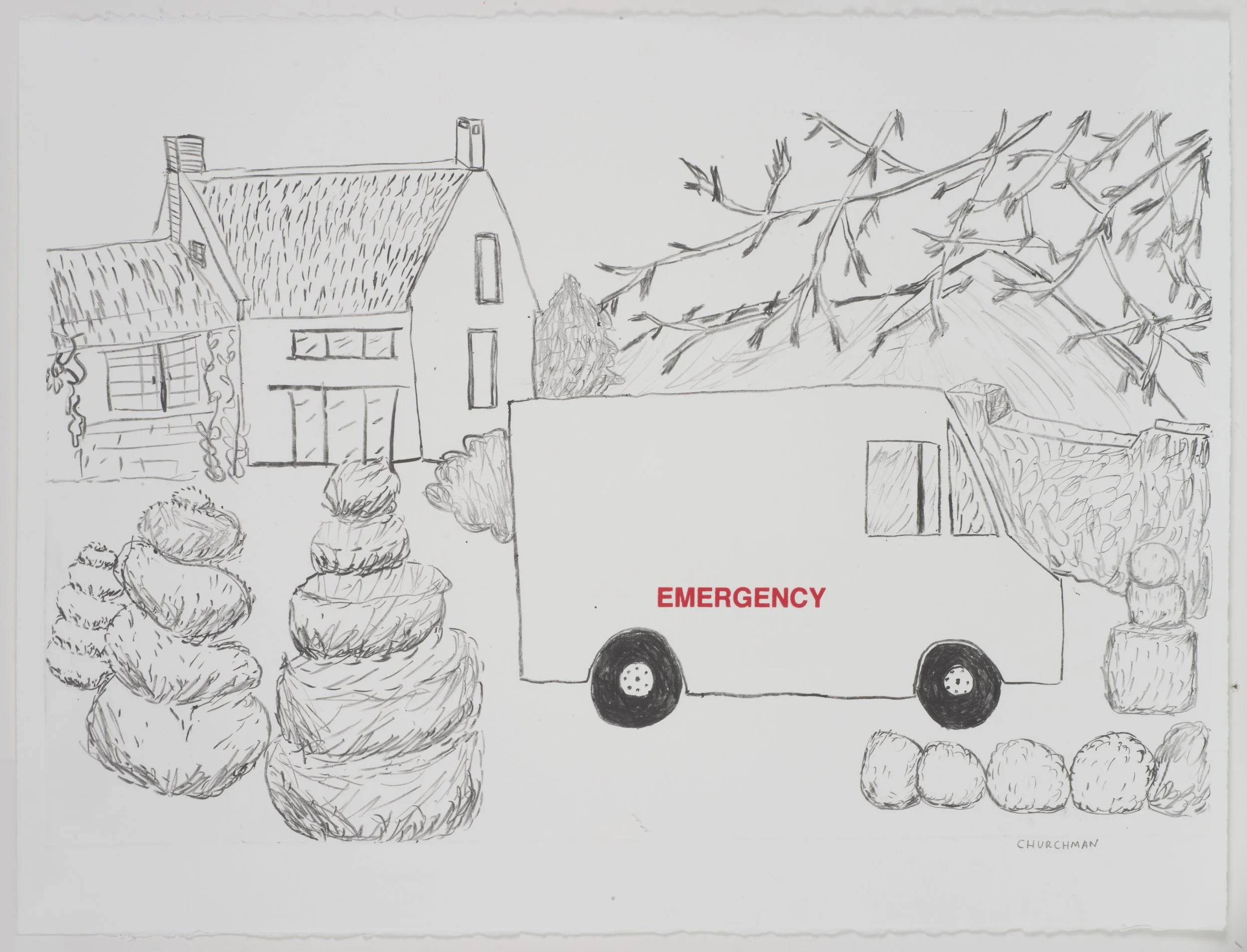 The House and Emergency , 2013 Monotype with silkscreen Image and Paper Size: 22.25 x 30 inches Series of 6