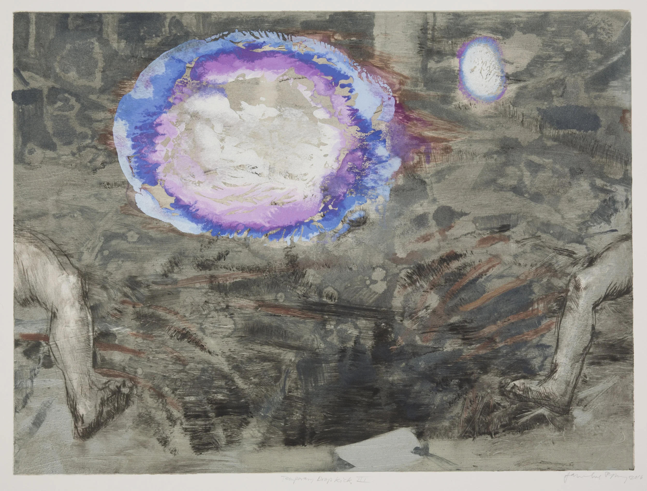 Temporary Drop Kick (III), 2016 Drypoint/Monotype Image Size: 18 x 24 inches Paper Size: 22 x 30 inches Series of 7