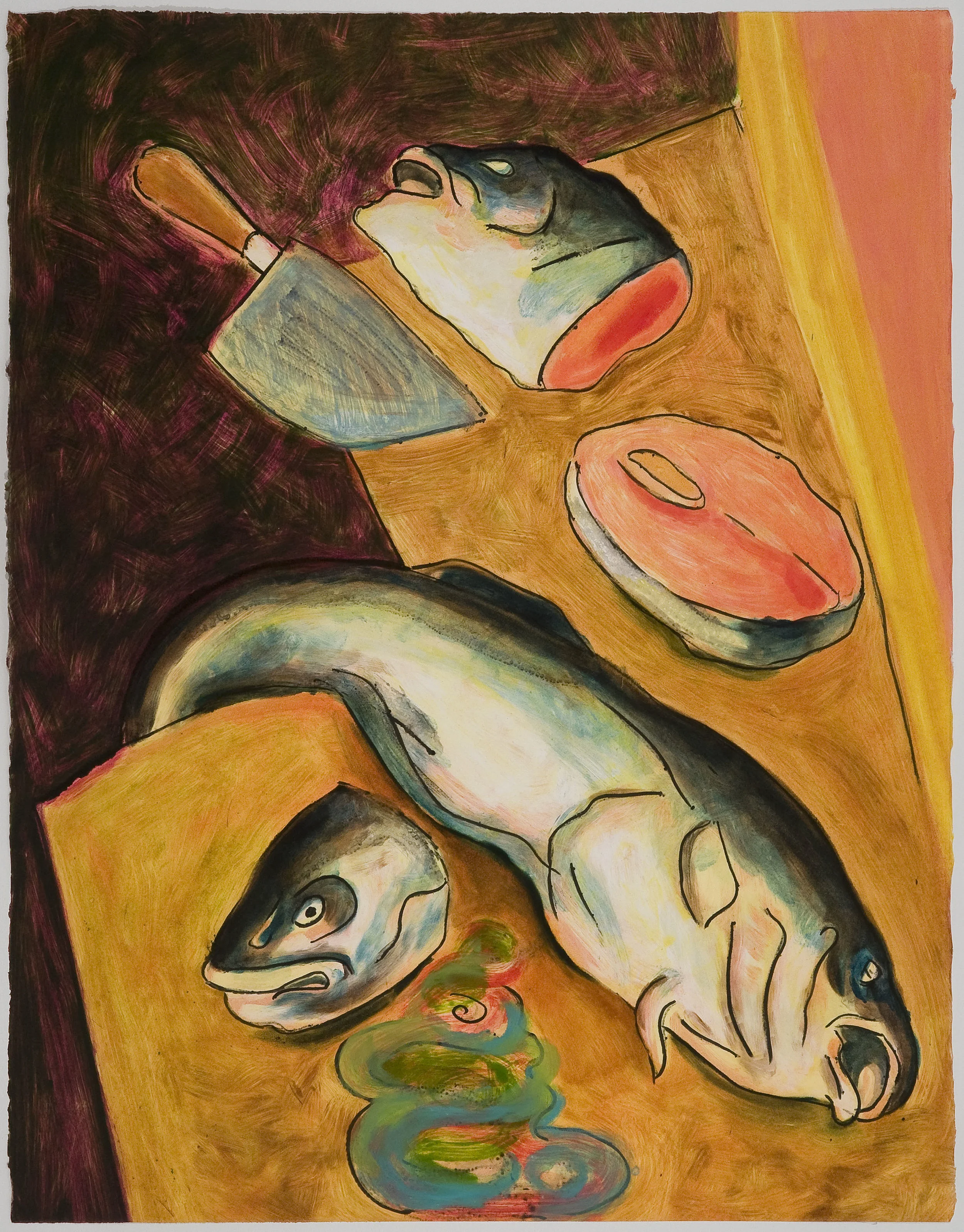 Chopped Fish Heads (IV) , 2010 Monotype Image and paper size: 30 x 22 inches Series of 4