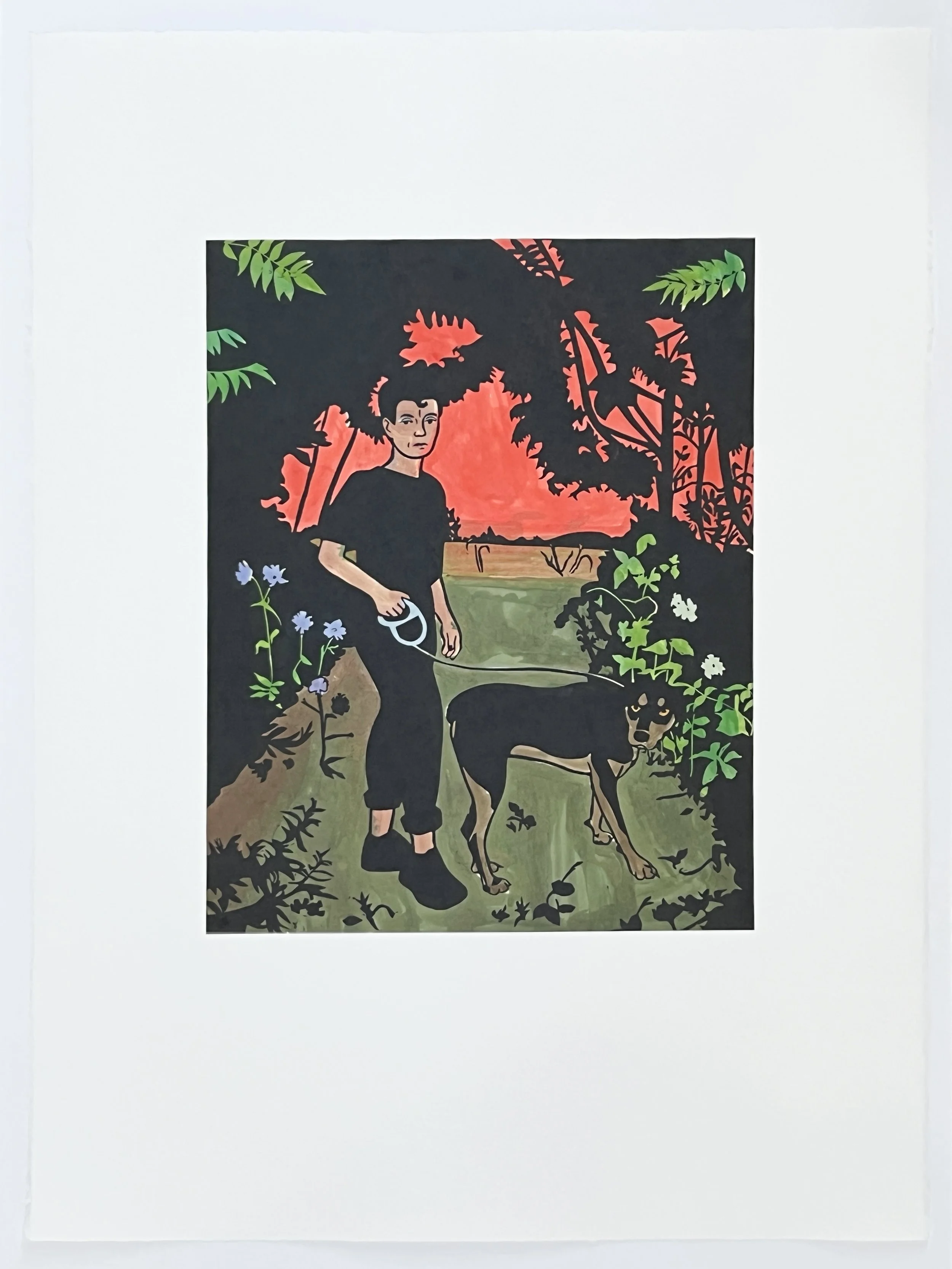 Visitors I , 2023 Linoleum with hand coloring Image Size: 17.5 x 14 inches Paper Size: 30 x 22 inches 1/15