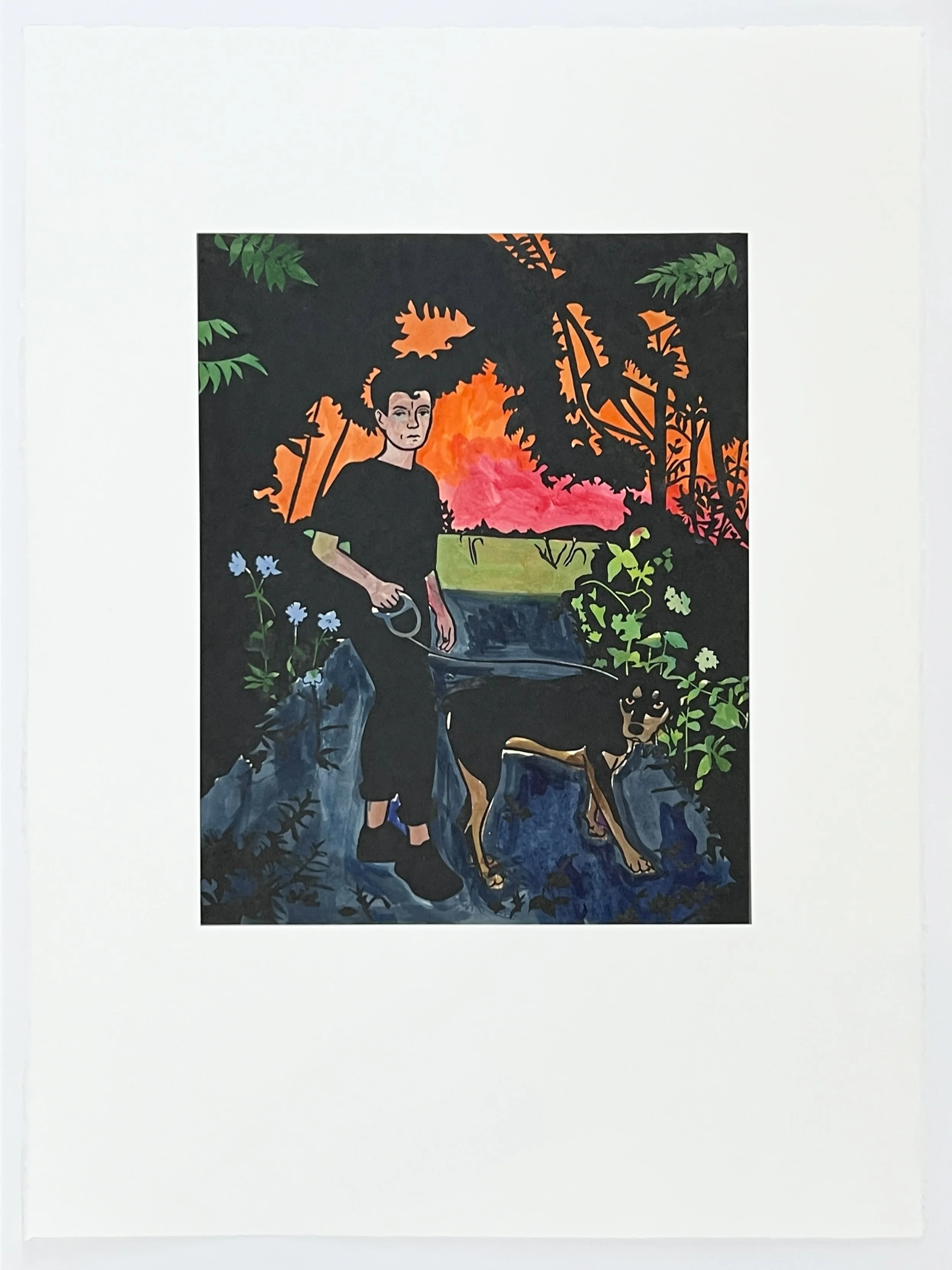 Visitors V , 2023 Linoleum with hand coloring Image Size: 17.5 x 14 inches Paper Size: 30 x 22 inches 5/15