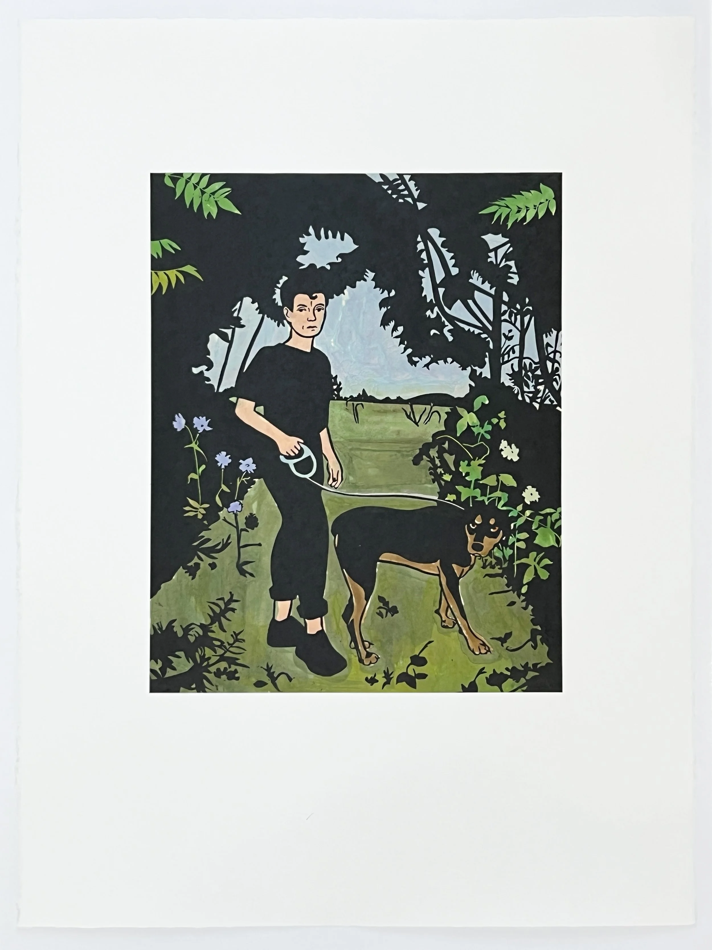Visitors X , 2023 Linoleum with hand coloring Image Size: 17.5 x 14 inches Paper Size: 30 x 22 inches 10/15