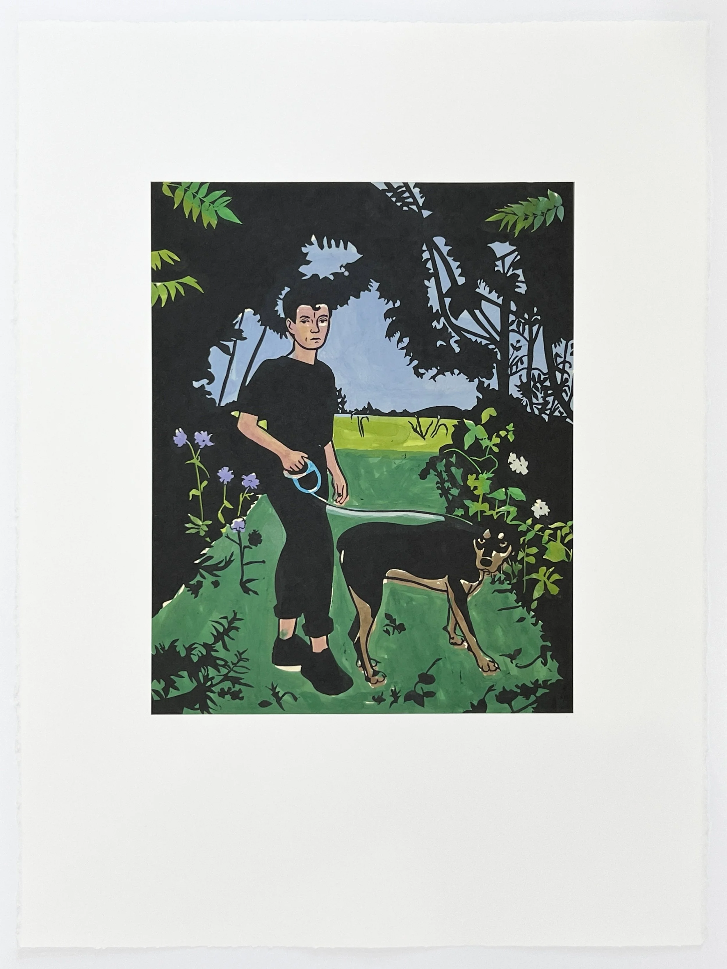 Visitors XI , 2023 Linoleum with hand coloring Image Size: 17.5 x 14 inches Paper Size: 30 x 22 inches 11/15