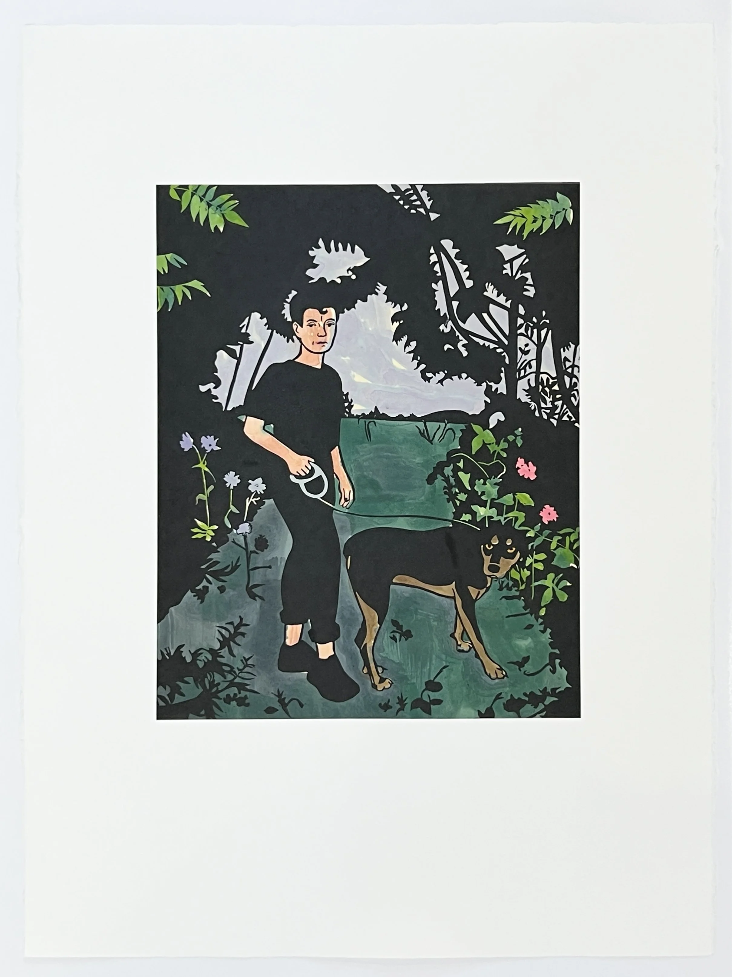Visitors XIV , 2023 Linoleum with hand coloring Image Size: 17.5 x 14 inches Paper Size: 30 x 22 inches 14/15