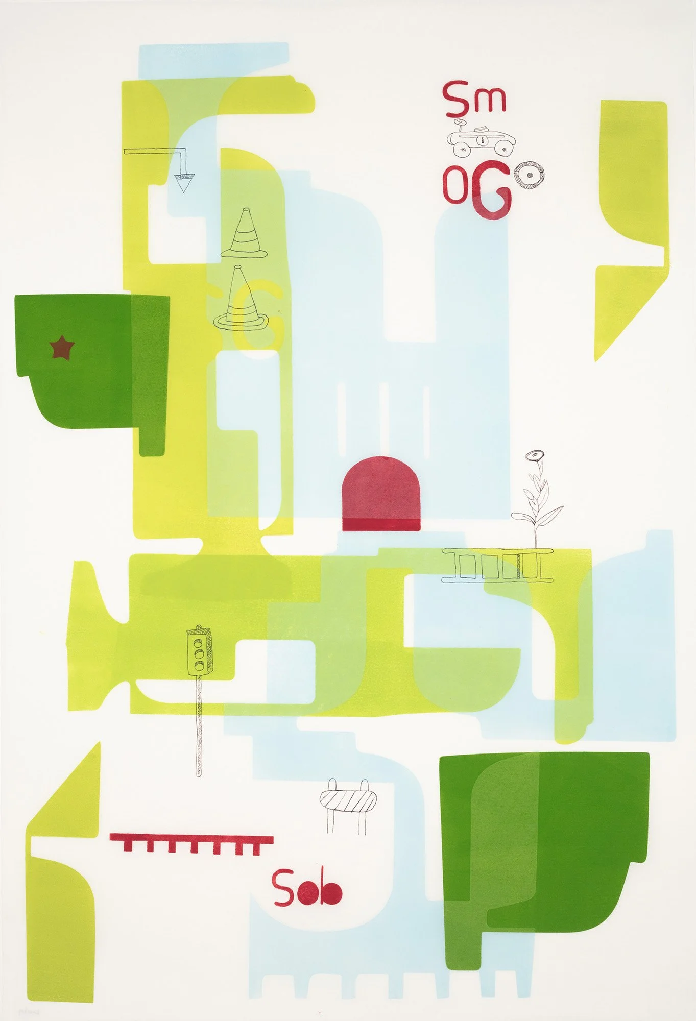 Spatial Recognition III , 2025 Monoprint Image and Paper Size: 37 x 25 inches Unique