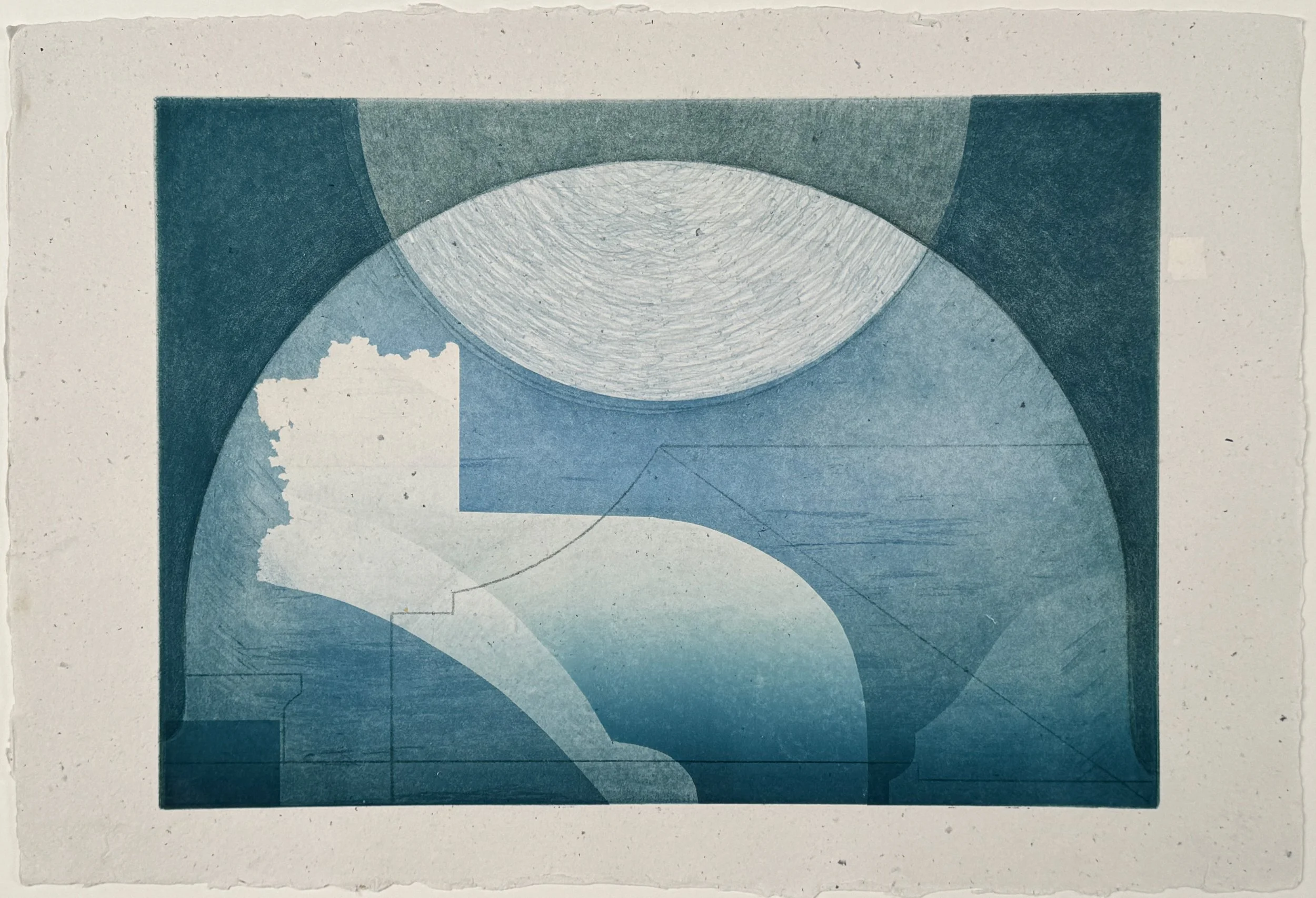 Roma Reflection V , 2024-25 Etching and Monotype, printed on repulped paper of a degraded Sebastiano Serlio book: Libro Primo d’Architettura,Libro Estraordinario. Venice: Francesco Senese & Zuane Krugher, 1566 Image: 13.5 x 19 inches Paper: 16
