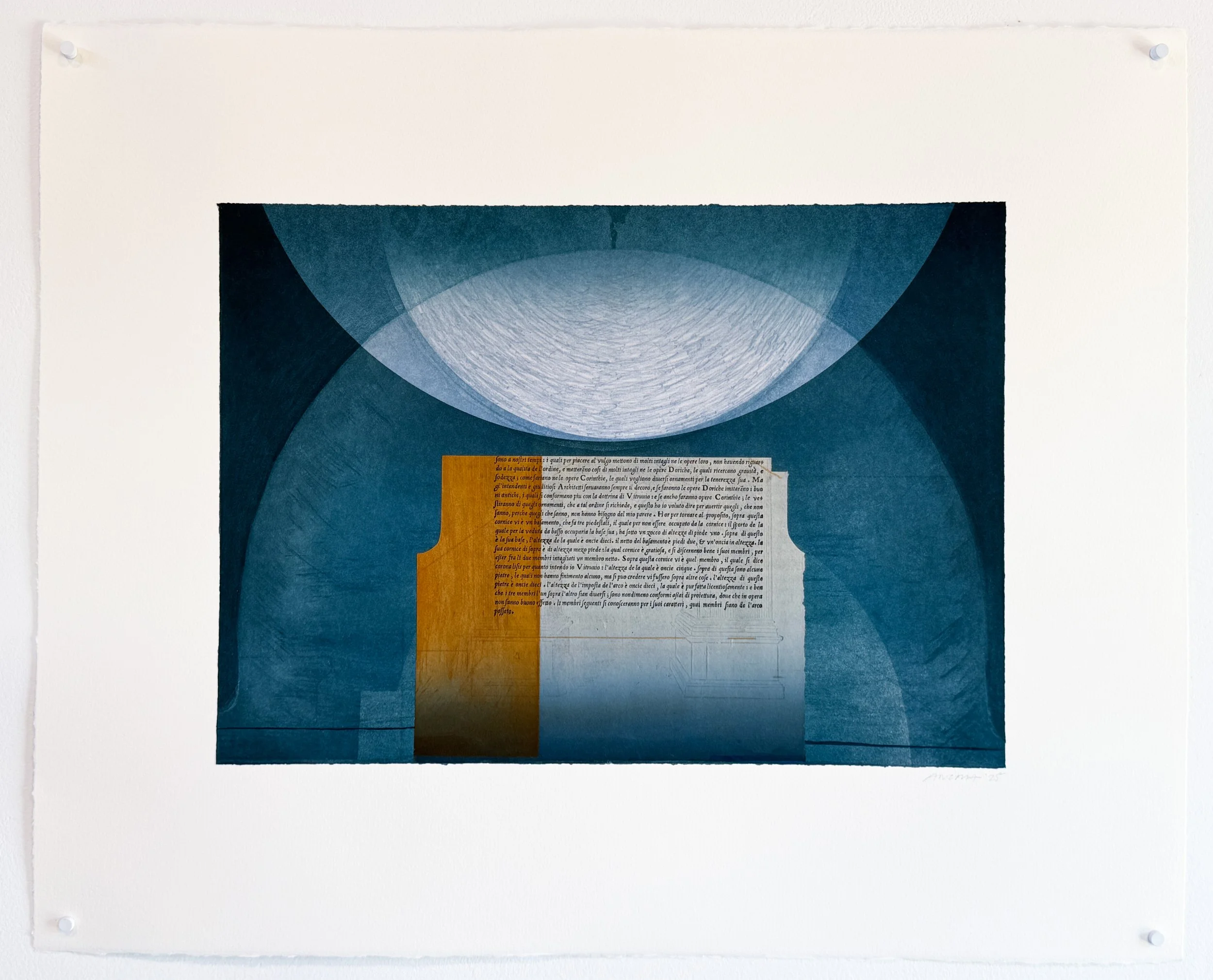 Roma Reflection XII , 2024-25 Etching with Monotype Image: 13.5 x 19.25 inches Paper: 16.5 x 24 inches Series of 10 Unique Printed at Temple Rome & 10 Grand Press Published by 10 Grand Press