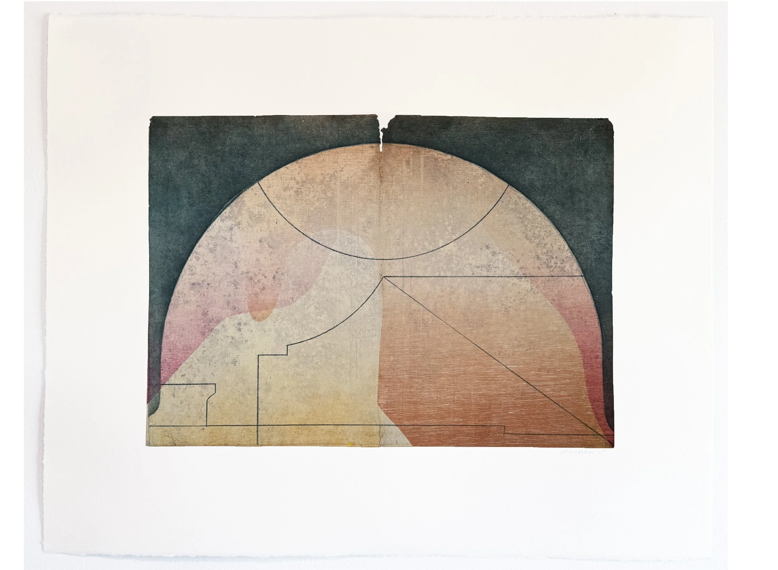 Roma Reflection XIII , 2024-25 Etching on 1600 Italian Ledger Paper Image size: 13.5 x 19 inches Paper: 16 x 22 inches Series of 15 Unique Prined at Temple Rome & 10 Grand Press Published by 10 Grand Press
