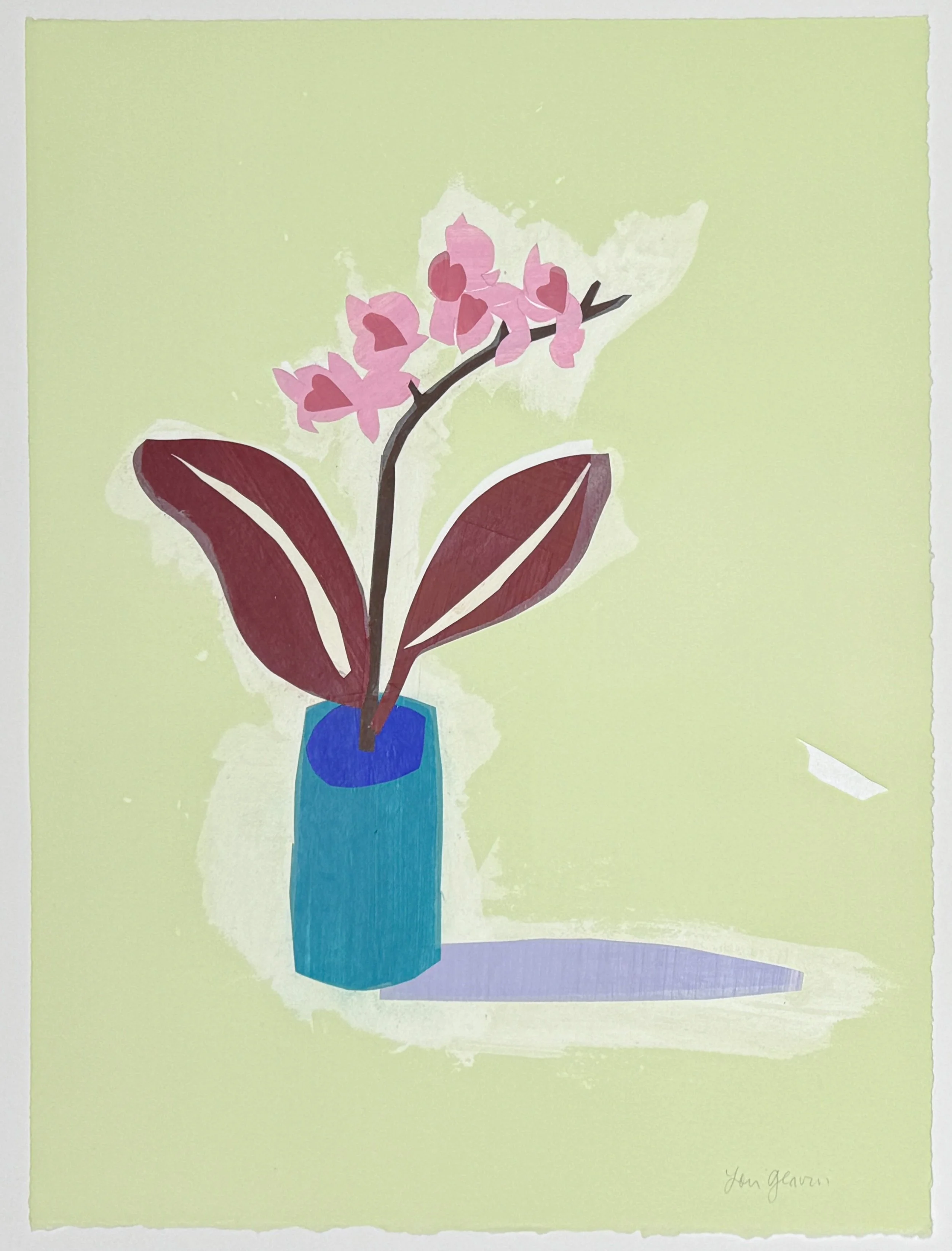   Orchid in a Blue Vase , 2026 Monotype Image and Paper Size: 20 x 15 inches Unique 
