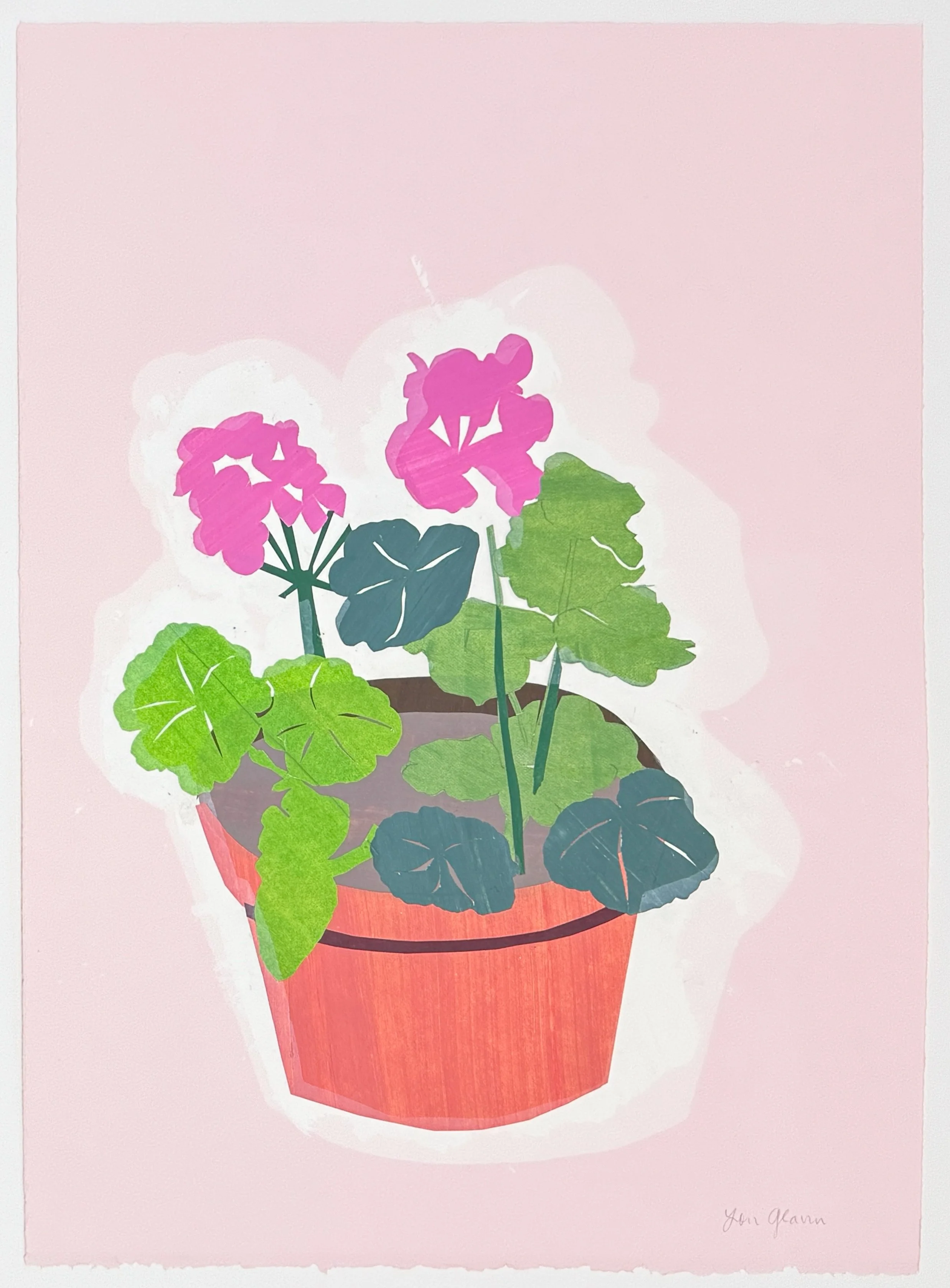   Potted Geranium , 2026 Monotype Image and Paper Size: 20 x 15 inches Unique 